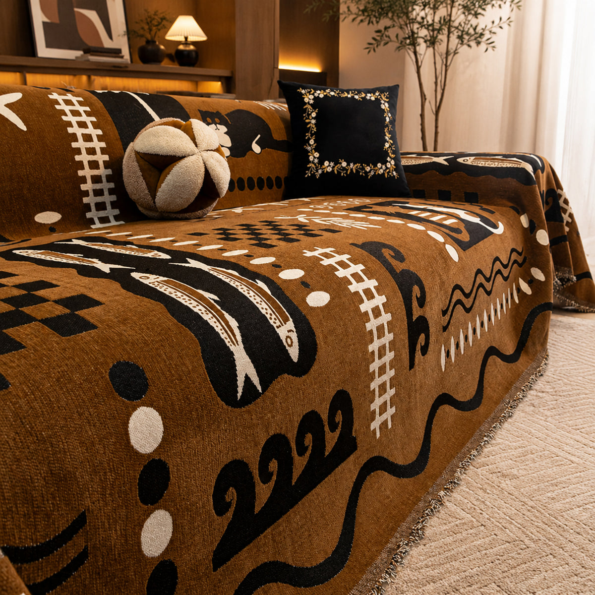 Playful Kitty Chenille Sofa Throw | All-Season Machine-Washable Sofa Protector
