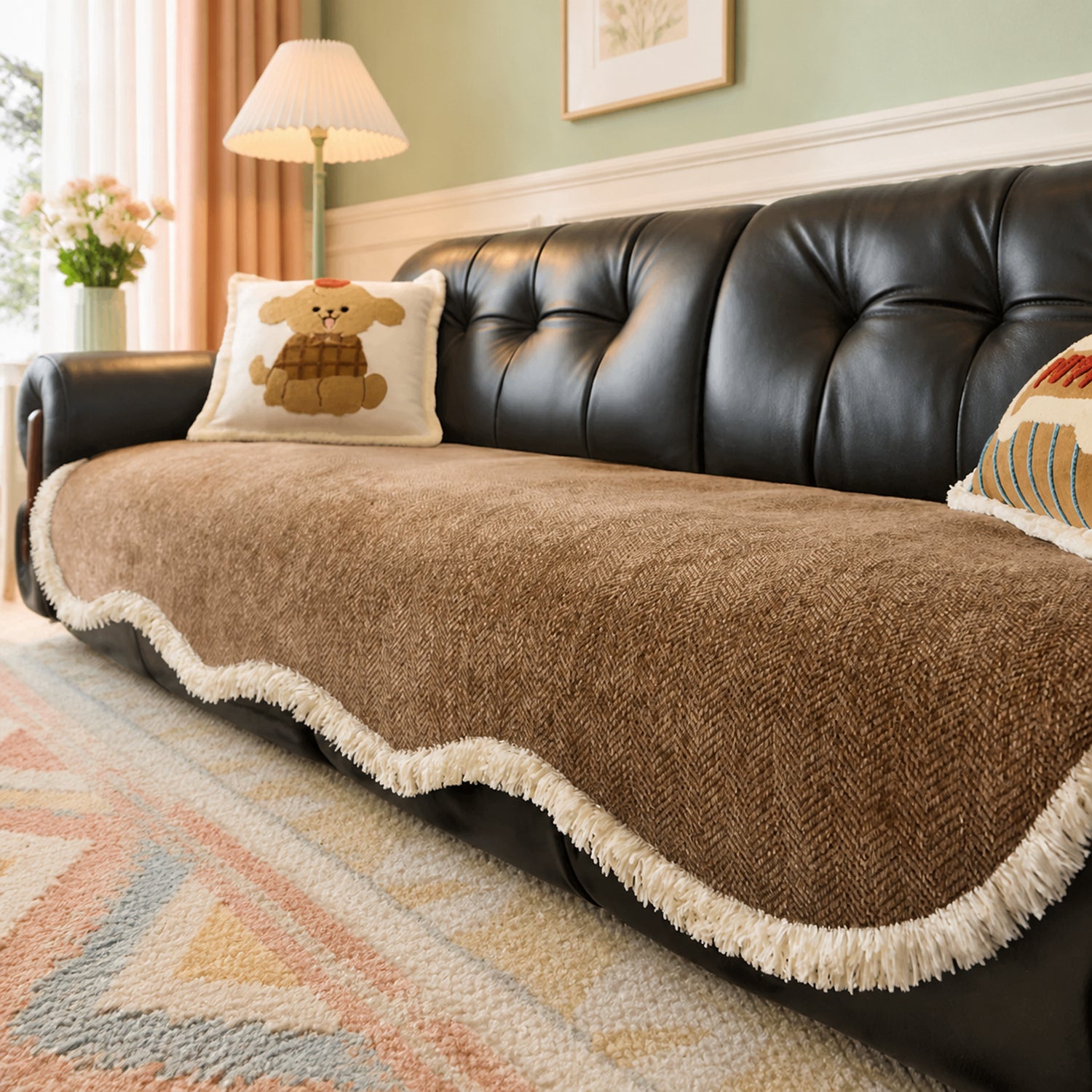 Little Bear Sofa Cover | Chenille Non-Slip Sofa Protector | Machine Washable