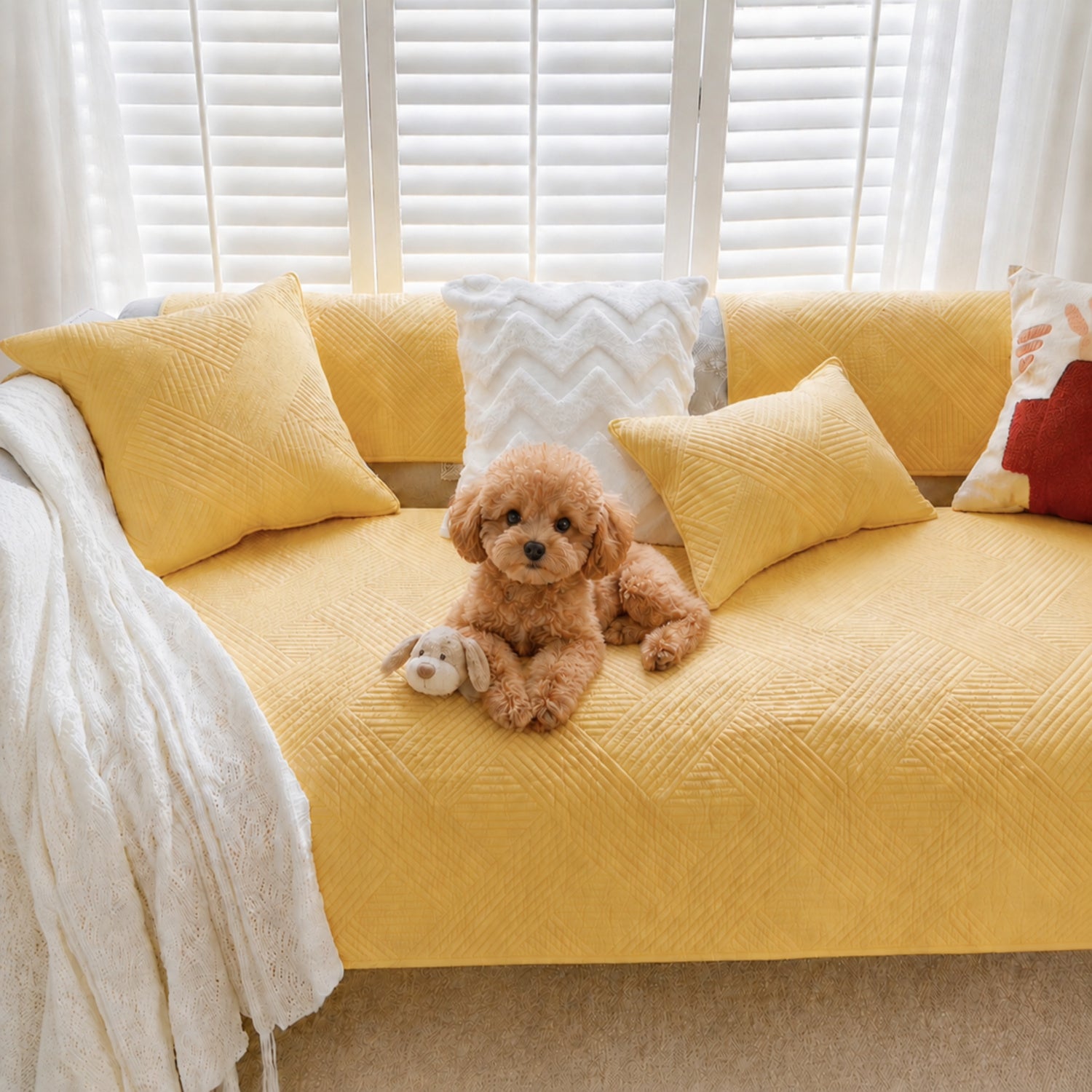 Diamond Weave Cotton Sofa Protector | Quilted Non-Slip Washable Cover