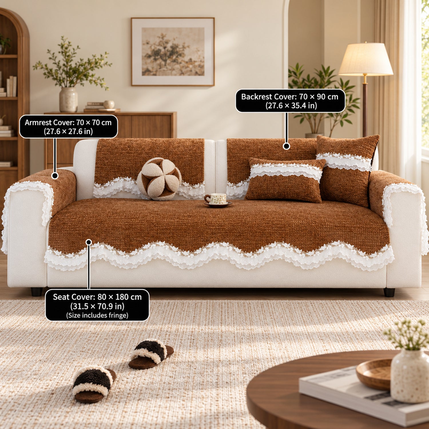Ruffle Charm Chenille Sofa Cover | Non-Slip & Machine Washable