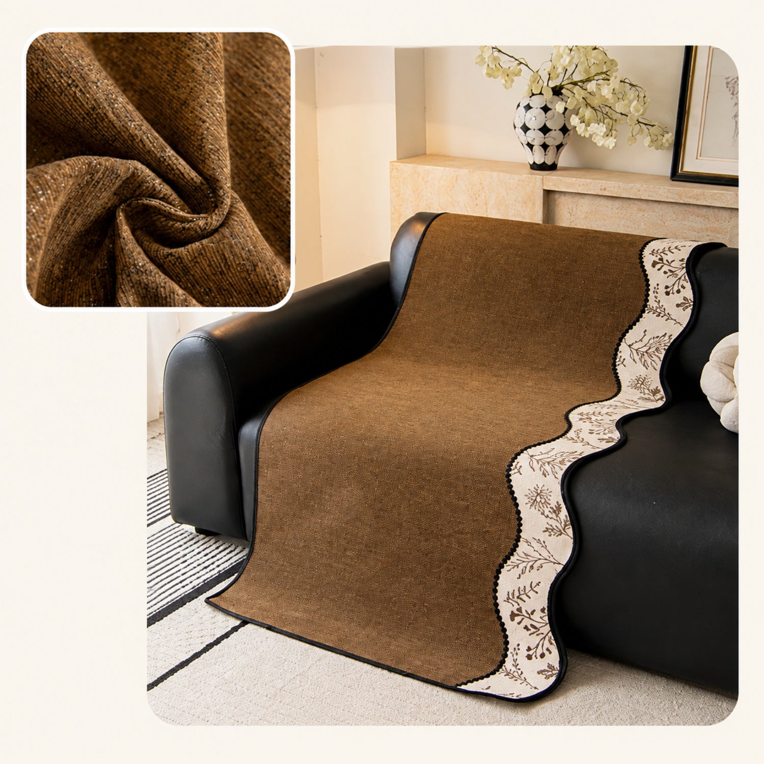 Herb Garden Chenille Sofa Cover | Non-Slip Machine-Washable