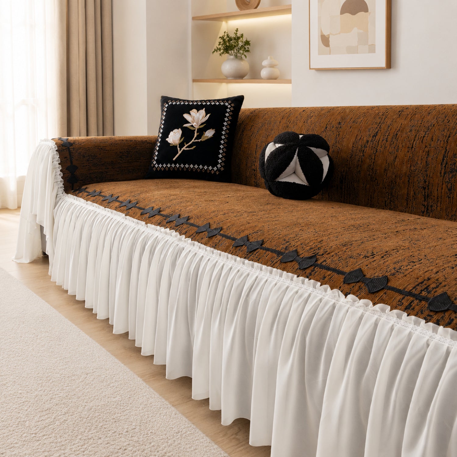 Ribbon Bow Chenille Sofa Throw | Machine-Washable All Season