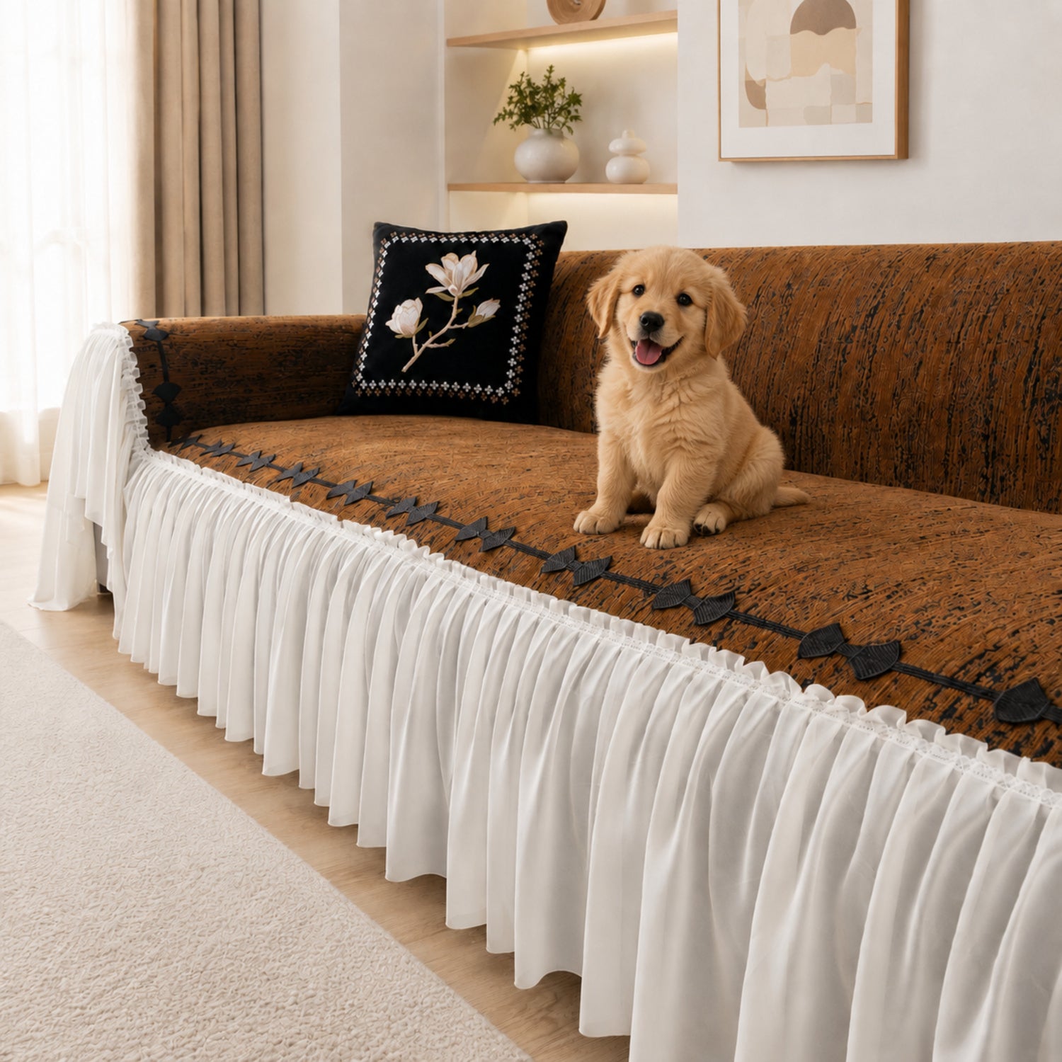 Ribbon Bow Chenille Sofa Throw | Machine-Washable All Season