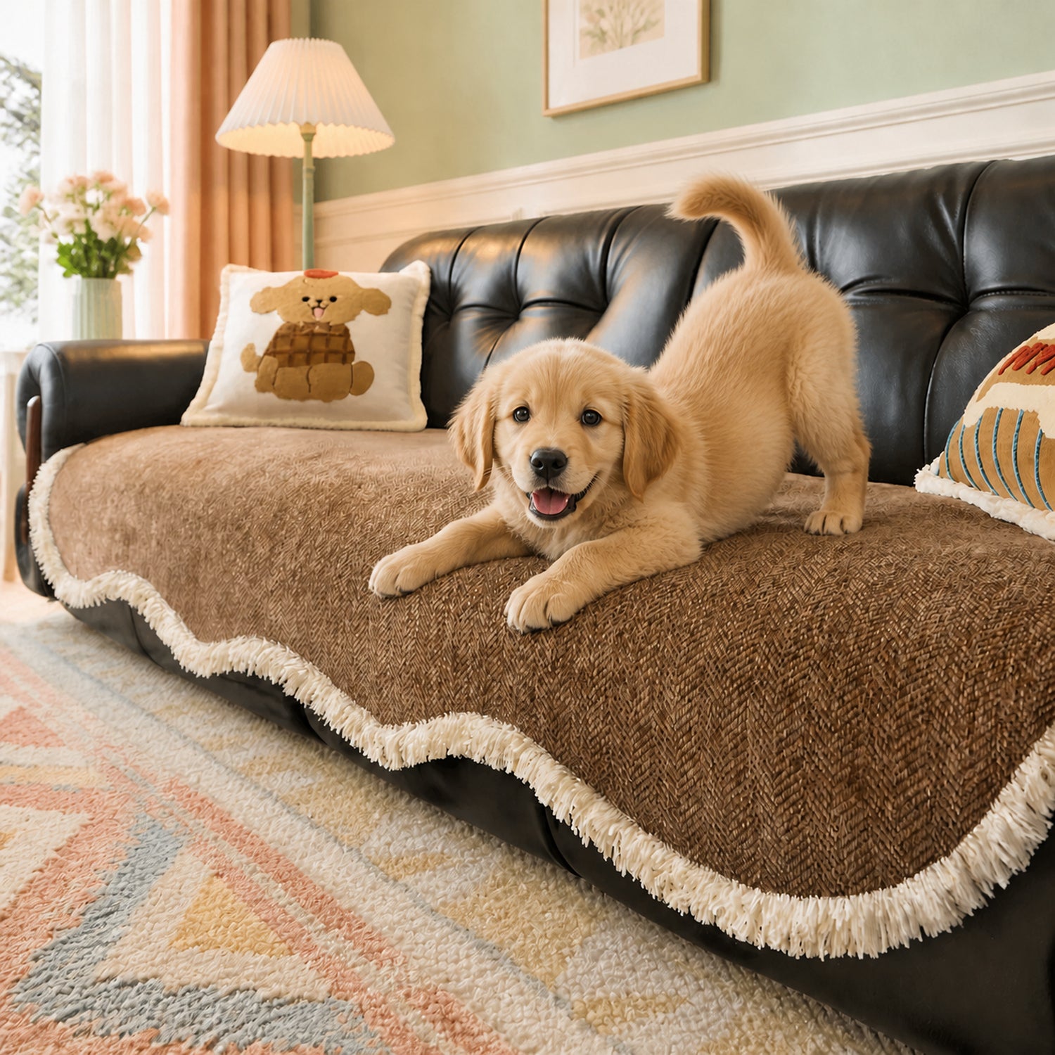 Little Bear Sofa Cover | Chenille Non-Slip Sofa Protector | Machine Washable