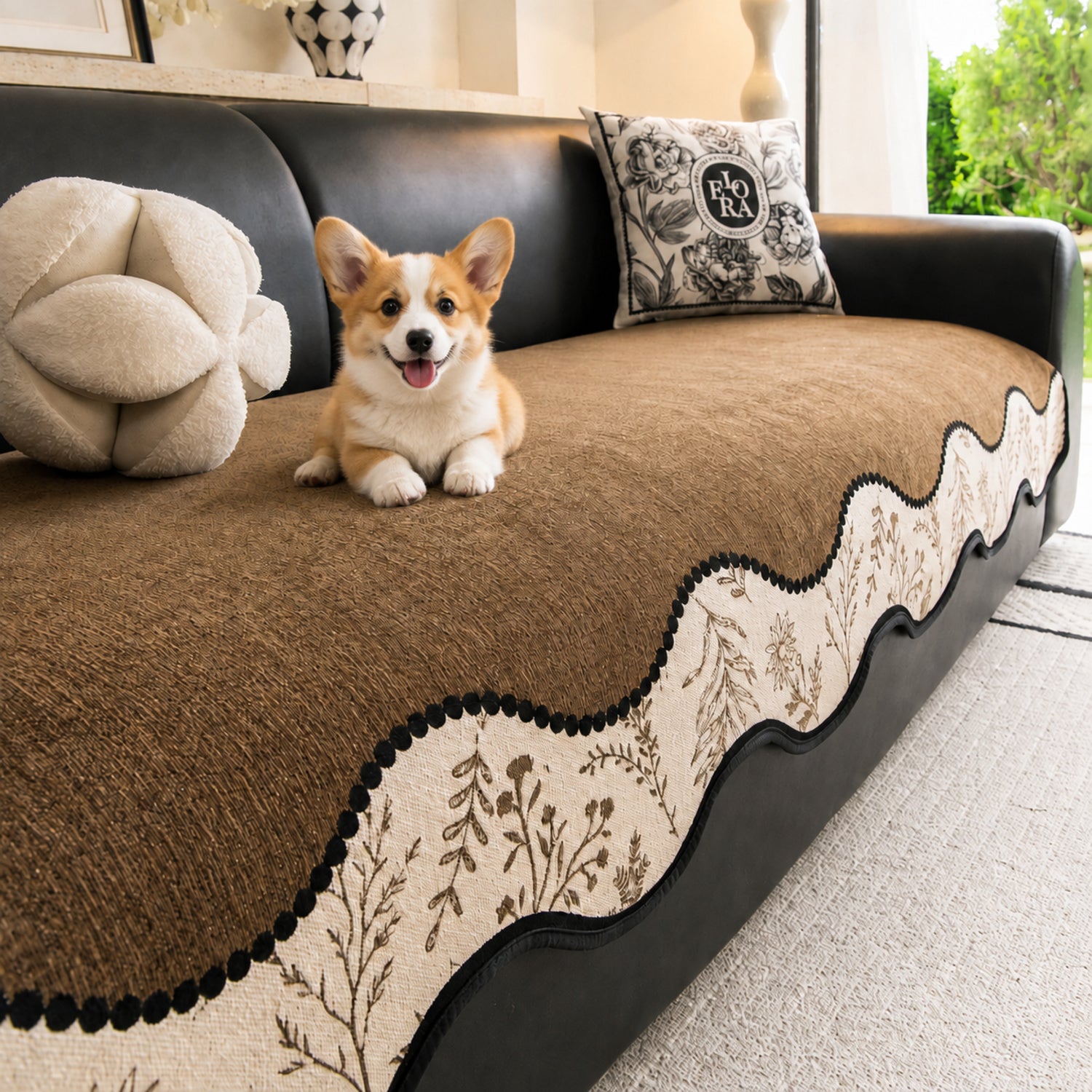 Herb Garden Chenille Sofa Cover | Non-Slip Machine-Washable