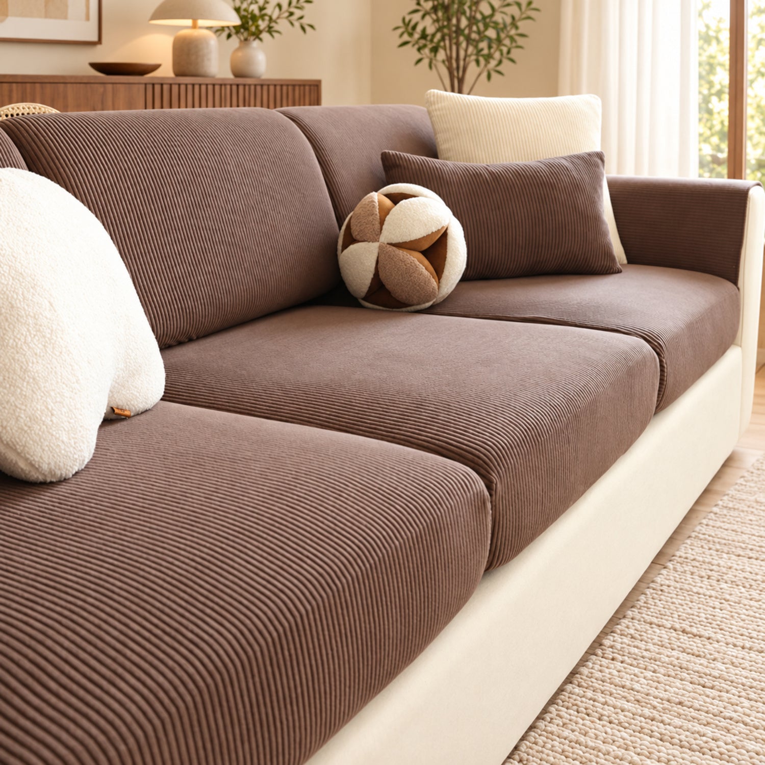 Striped Corduroy Stretch Sofa Cushion Covers | Scratch-Resistant Washable Sofa Protector