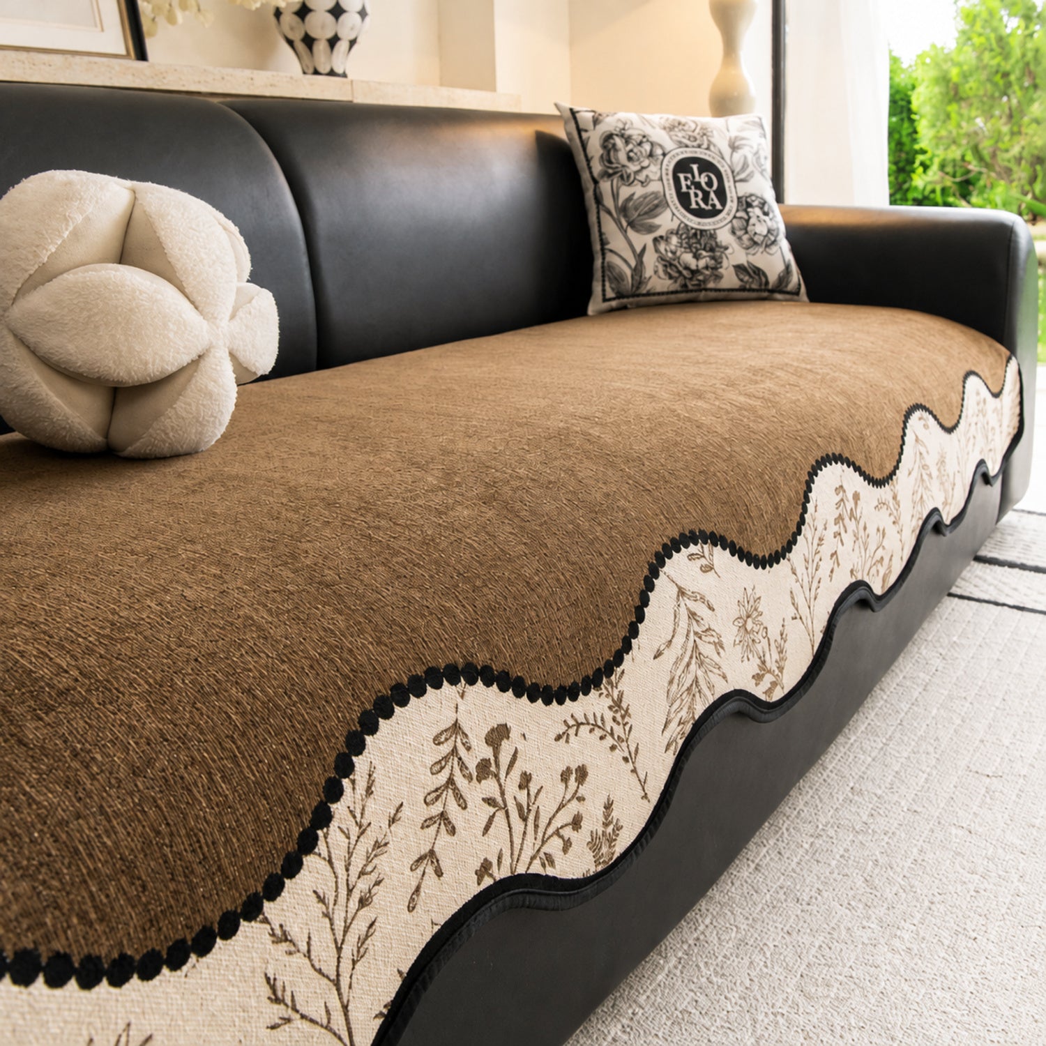 Herb Garden Chenille Sofa Cover | Non-Slip Machine-Washable
