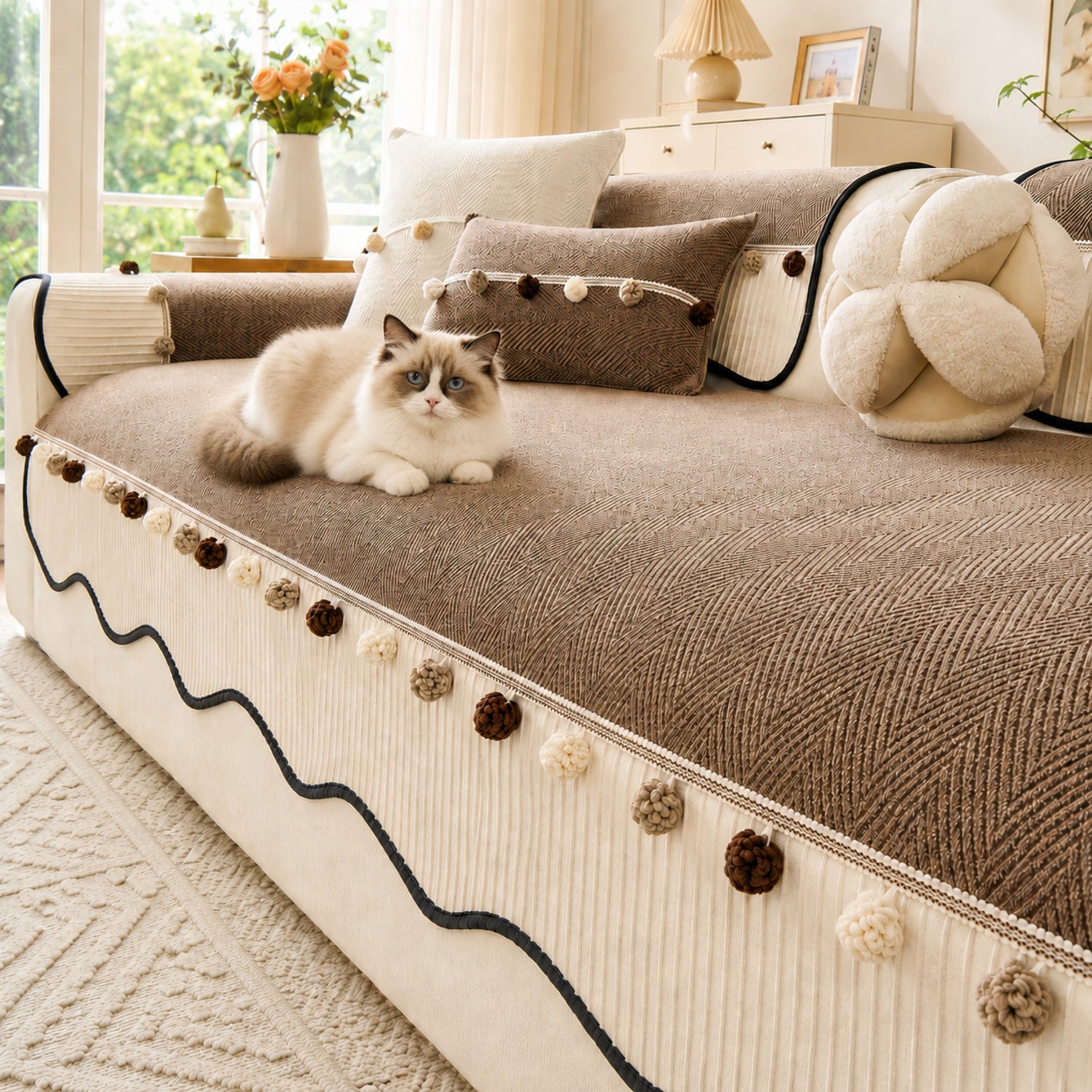 Bobble Weave Chenille Sofa Cover | Non-Slip & Machine Washable