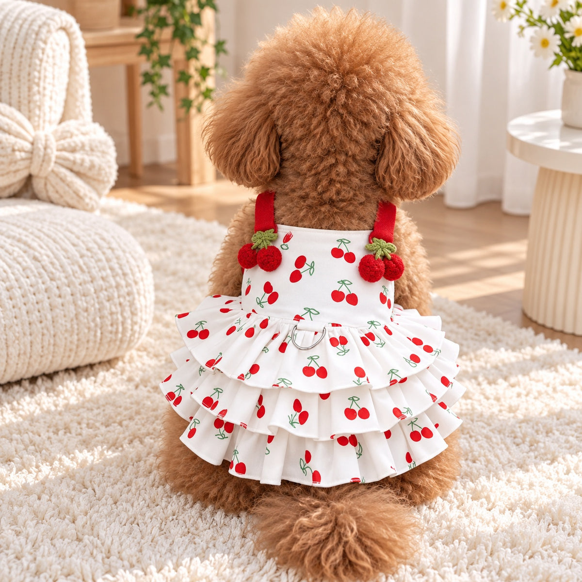 Sweet Cherry Dog Dress | Breathable Cotton with Tiered Ruffles