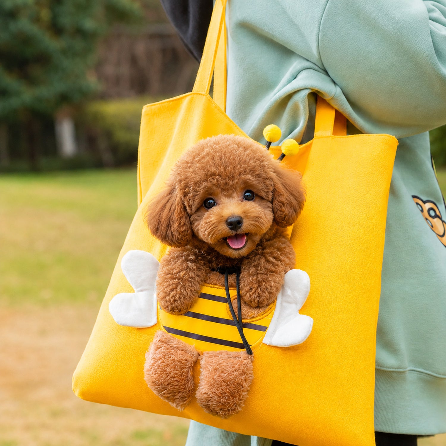 Novelty Pet Carrier Tote | Canvas Shoulder Bag | Adjustable Opening & Safety Clip