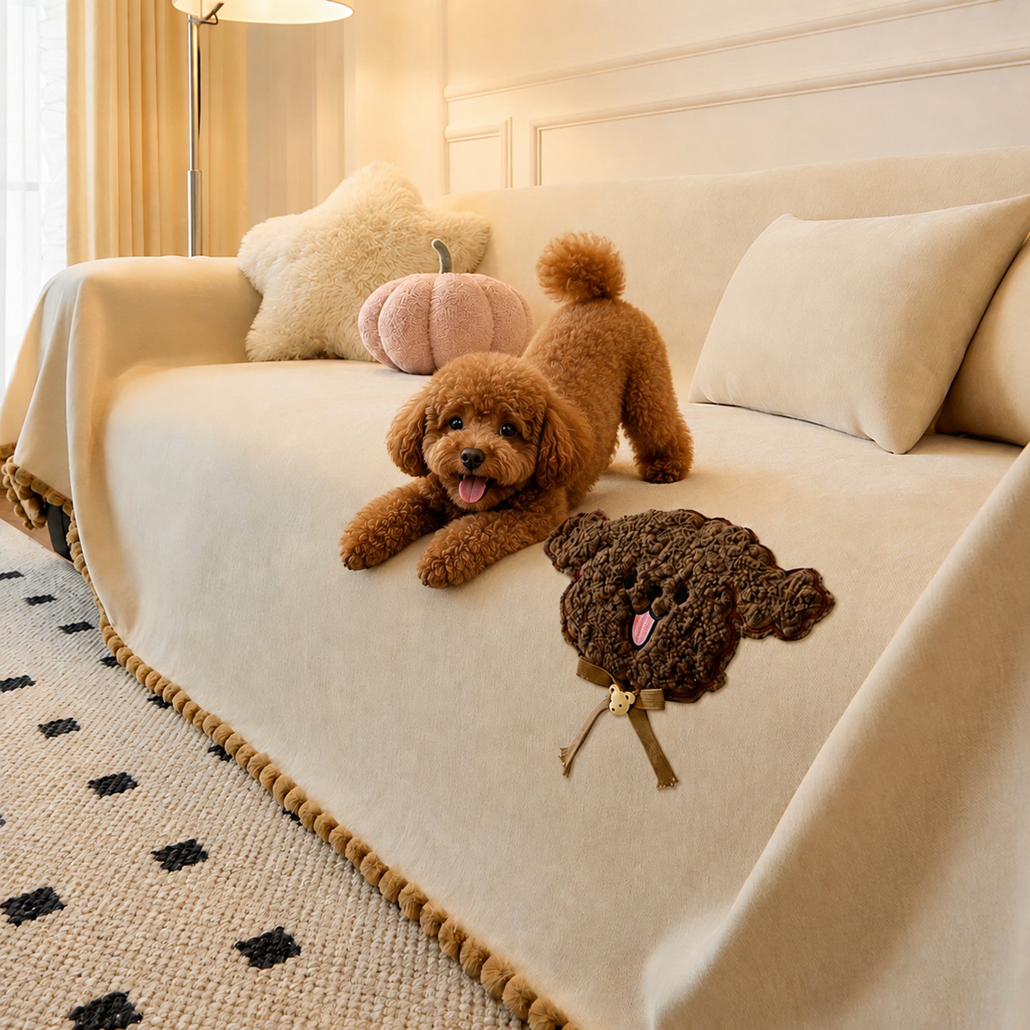 Teddy Bear Chenille Sofa Throw | Anti-Slip Washable | Sofa Protector