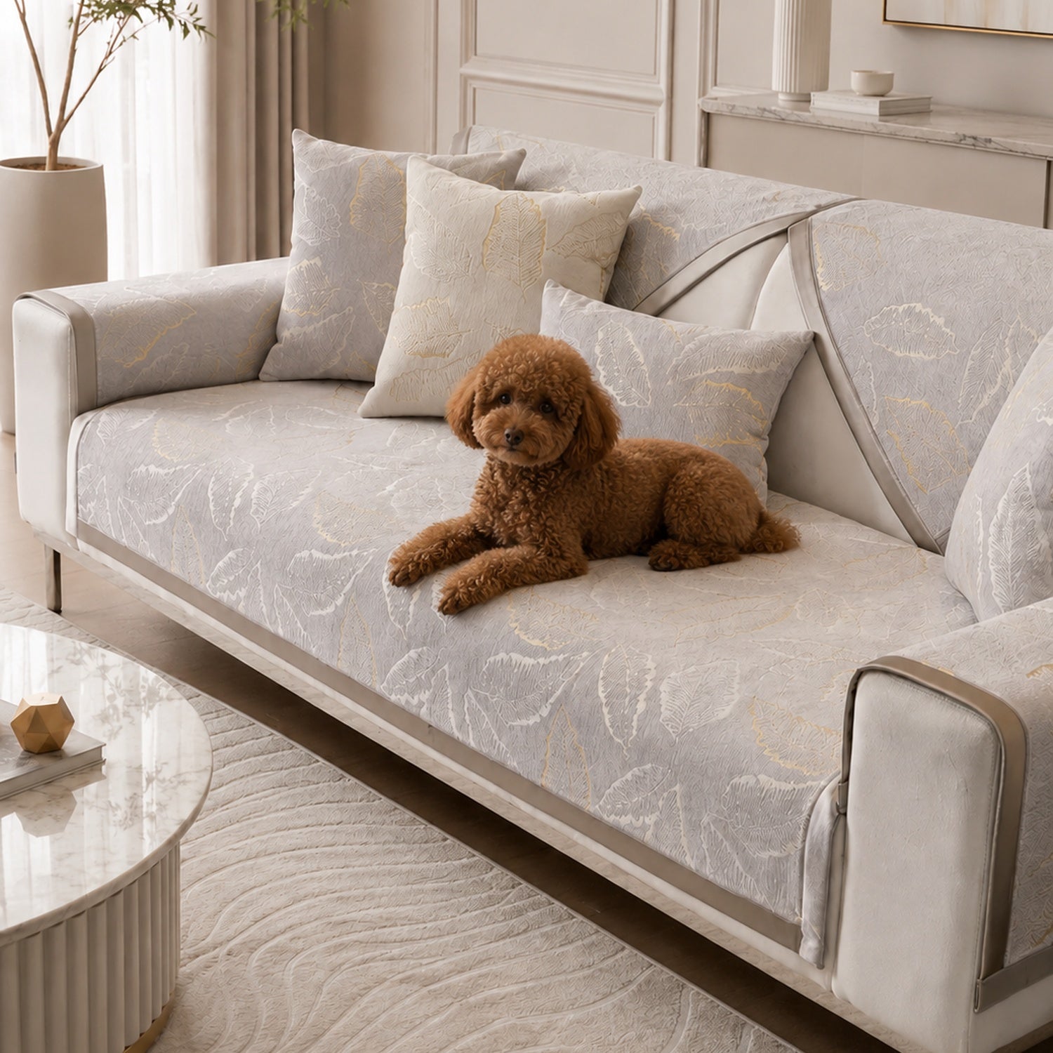 Gilded Leaf Sofa Protector | Chenille Jacquard Non-Slip Washable Cover