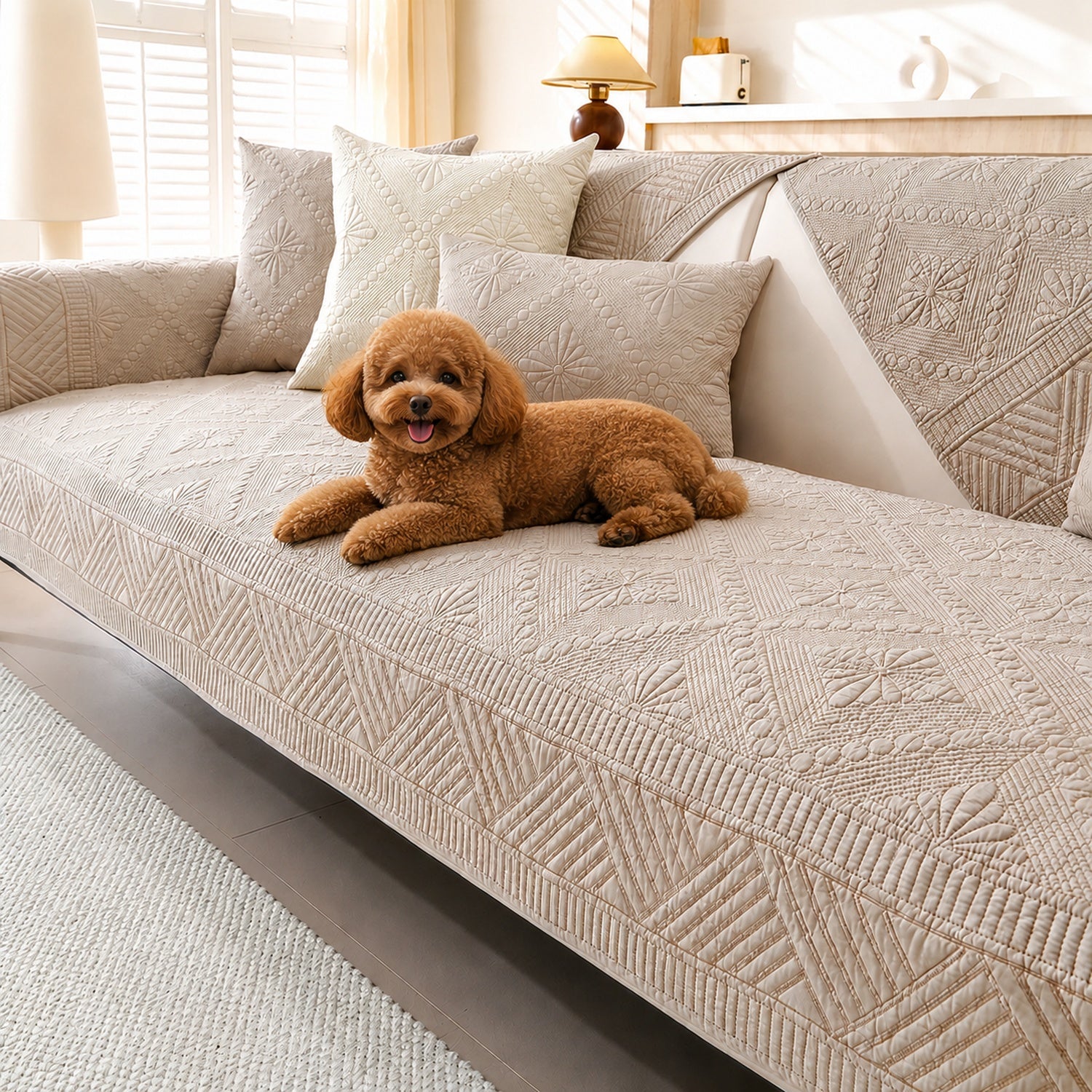 Heirloom Quilted Sofa Cover | Non-Slip Cotton | Machine Washable Sofa Protector