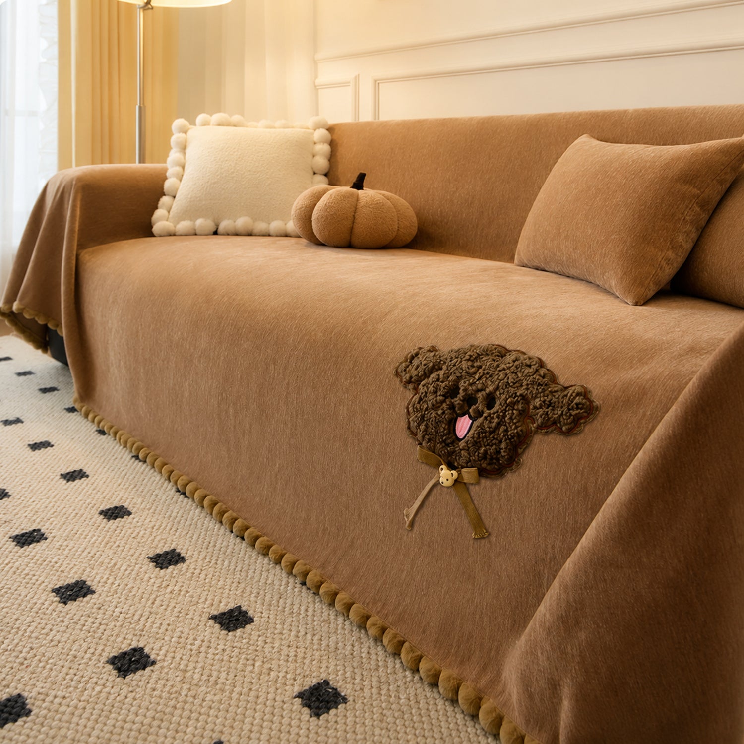 Teddy Bear Chenille Sofa Throw | Anti-Slip Washable | Sofa Protector
