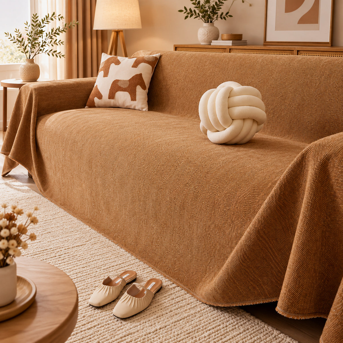 Herringbone Chenille Sofa Throw | Machine-Washable All-Season Sofa Protector