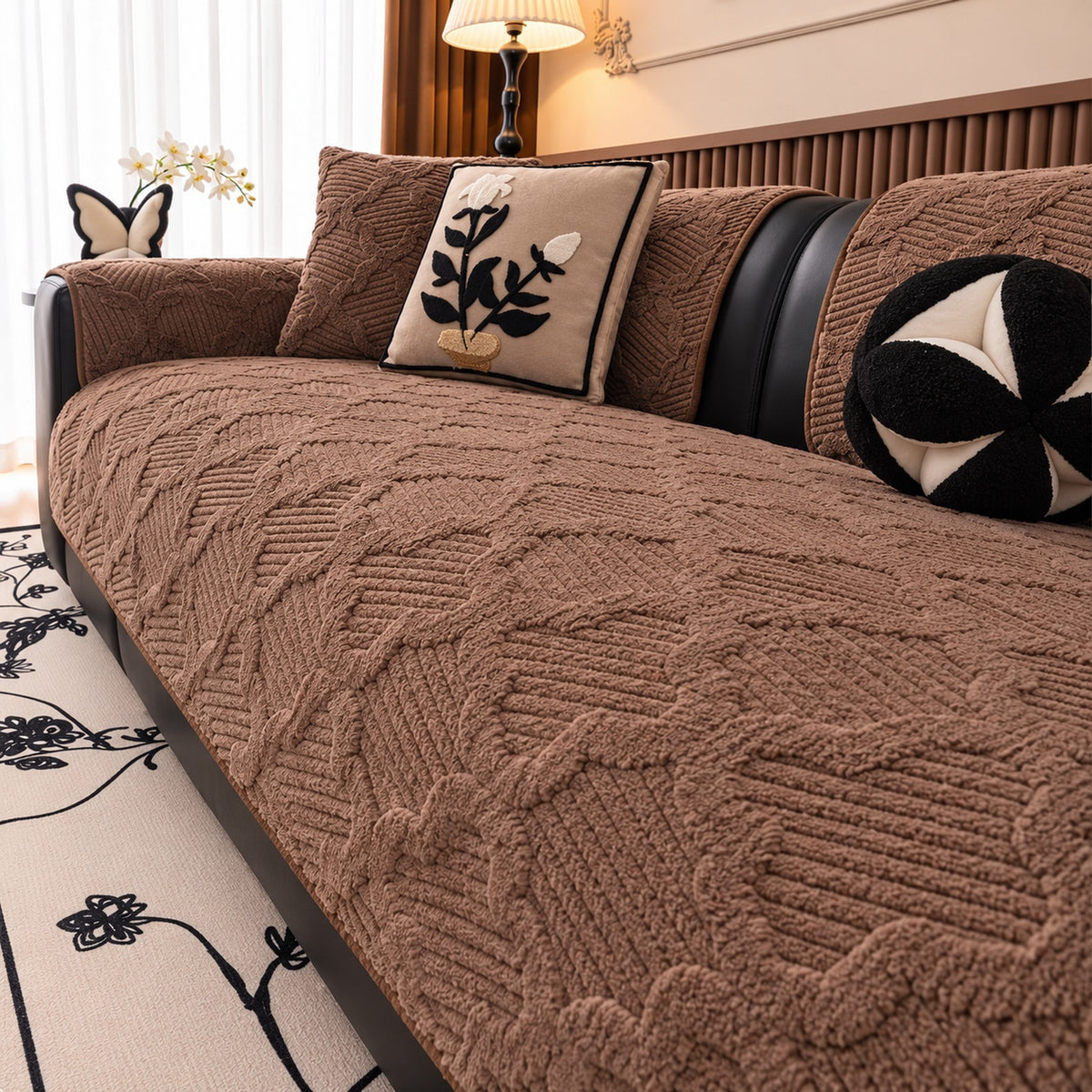 Plush Sofa Cover | Non-Slip Sofa Protector | Sculpted Weave | Machine Washable
