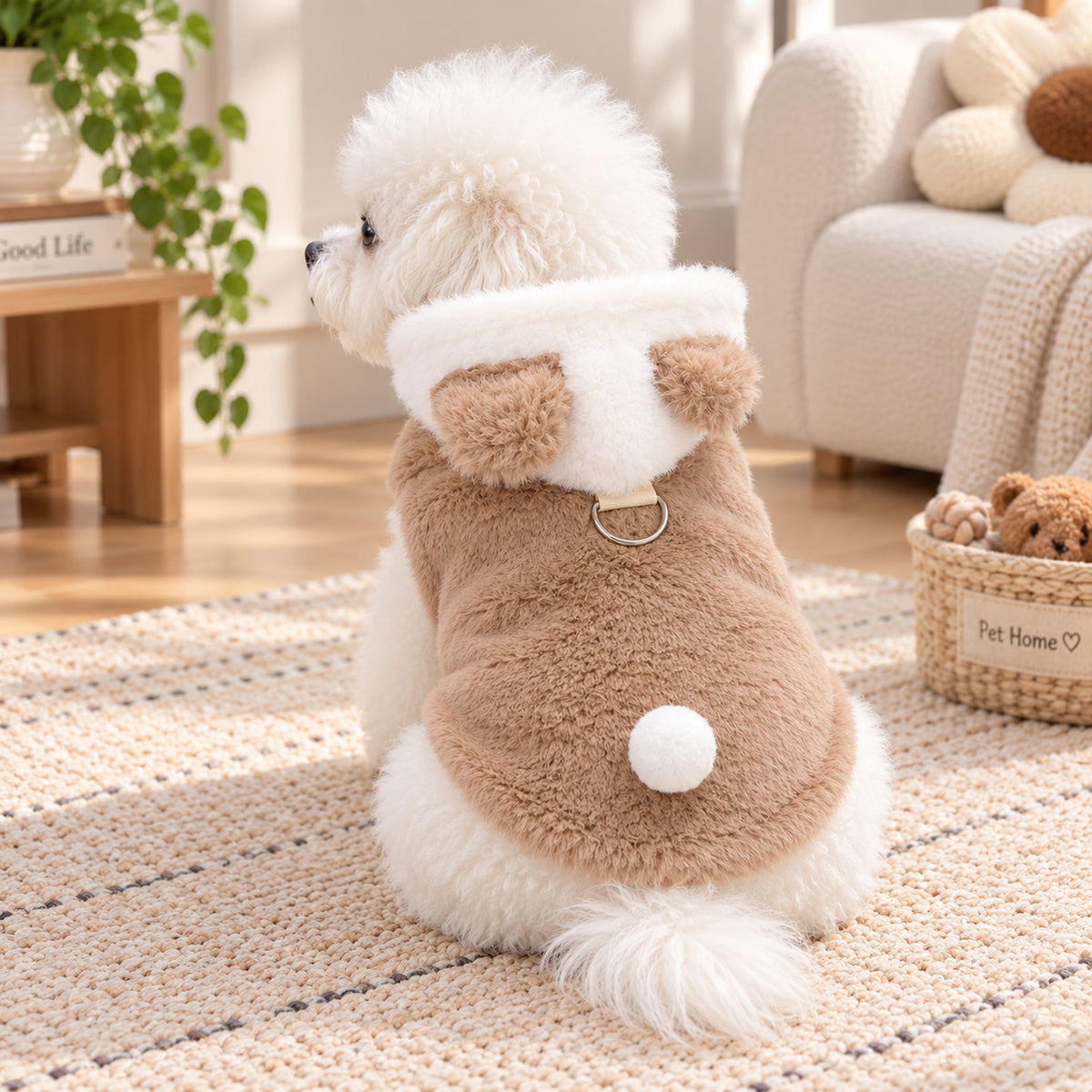 Dog Coat | Cotton Hooded Winter Jacket with Animal Ears & Pom-Pom Tail