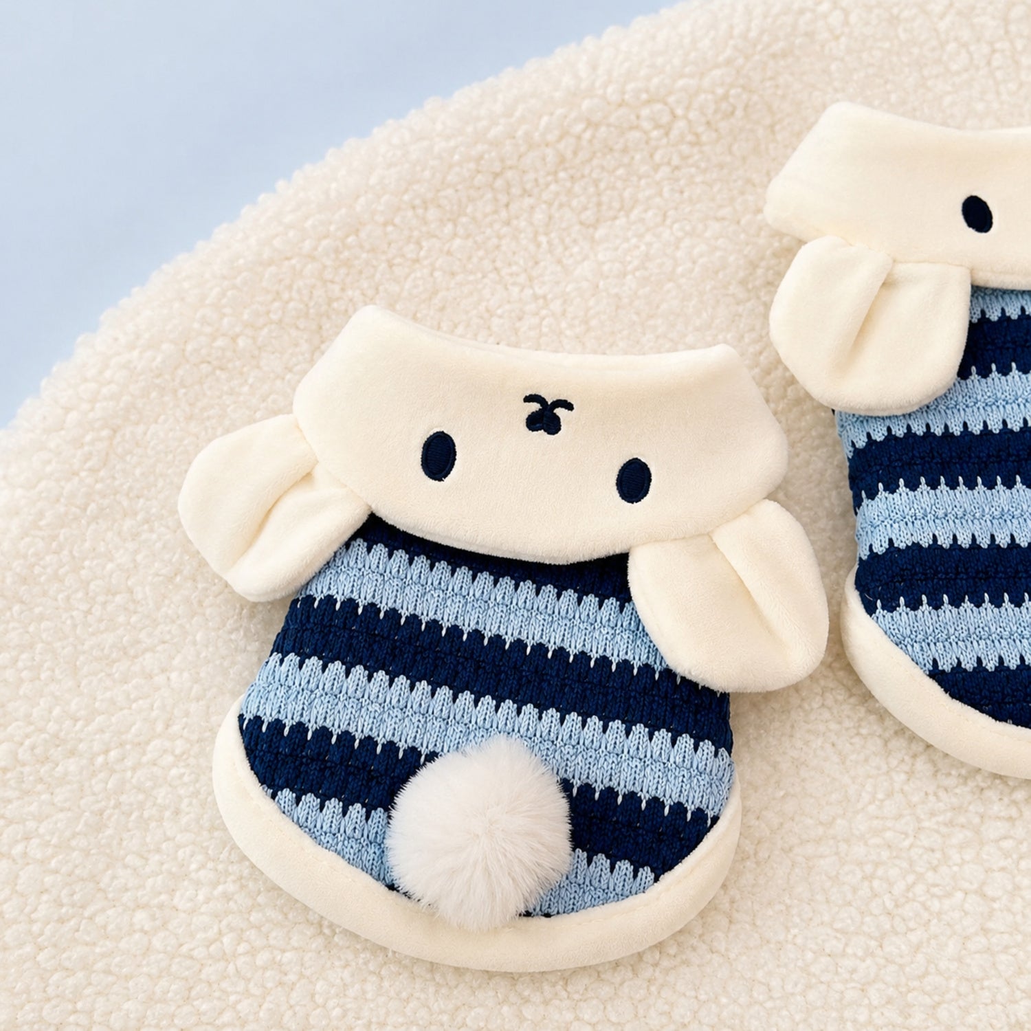Bunny Hooded Pet Jumper | Fleece-Lined Striped Winter Coat with Lead Ring