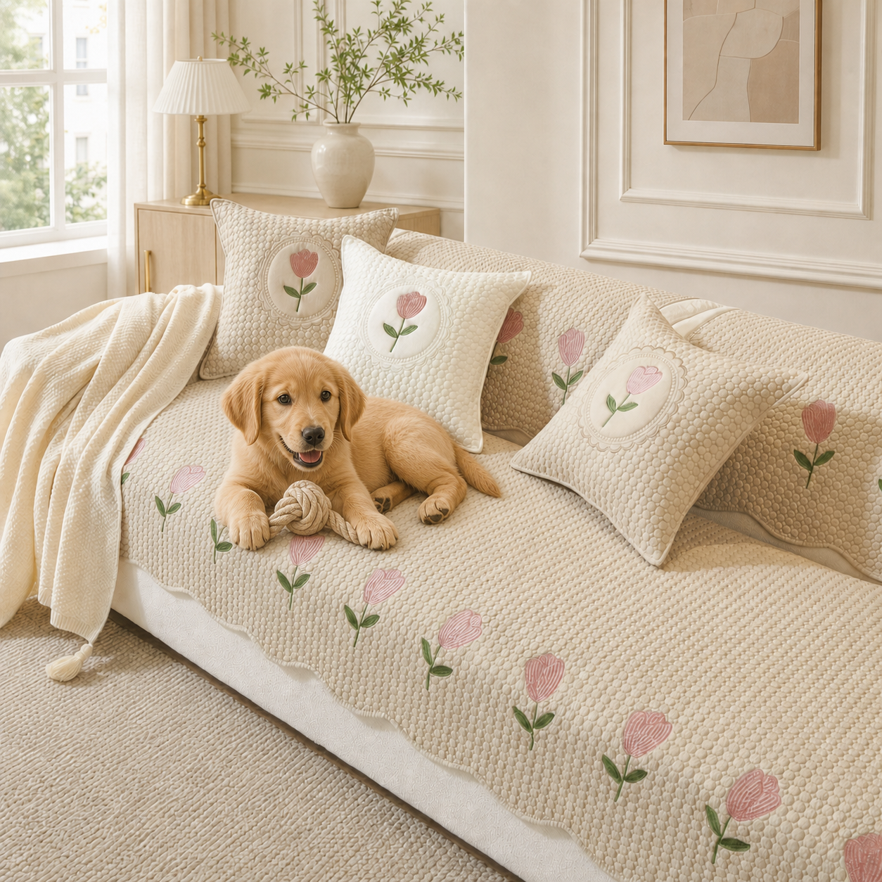 Tulip Cotton Sofa Cover | Thick Breathable Anti-Slip | All-Season Protector