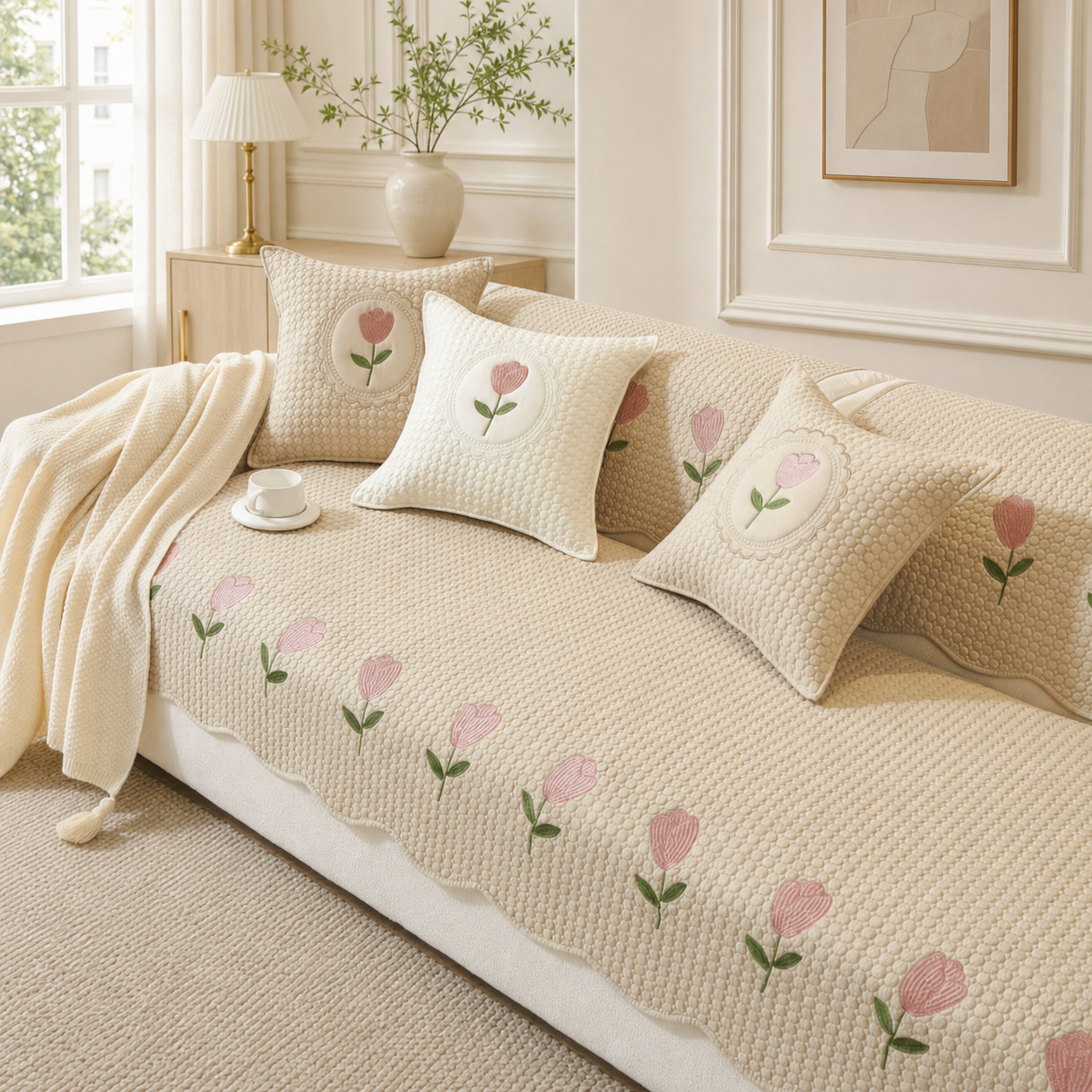 Tulip Cotton Sofa Cover | Thick Breathable Anti-Slip | All-Season Protector