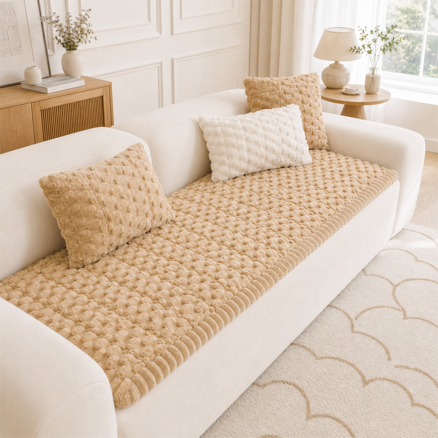 Honeycomb Plush Sofa Protector | Thick Non-Slip Washable Pet-Friendly Cover