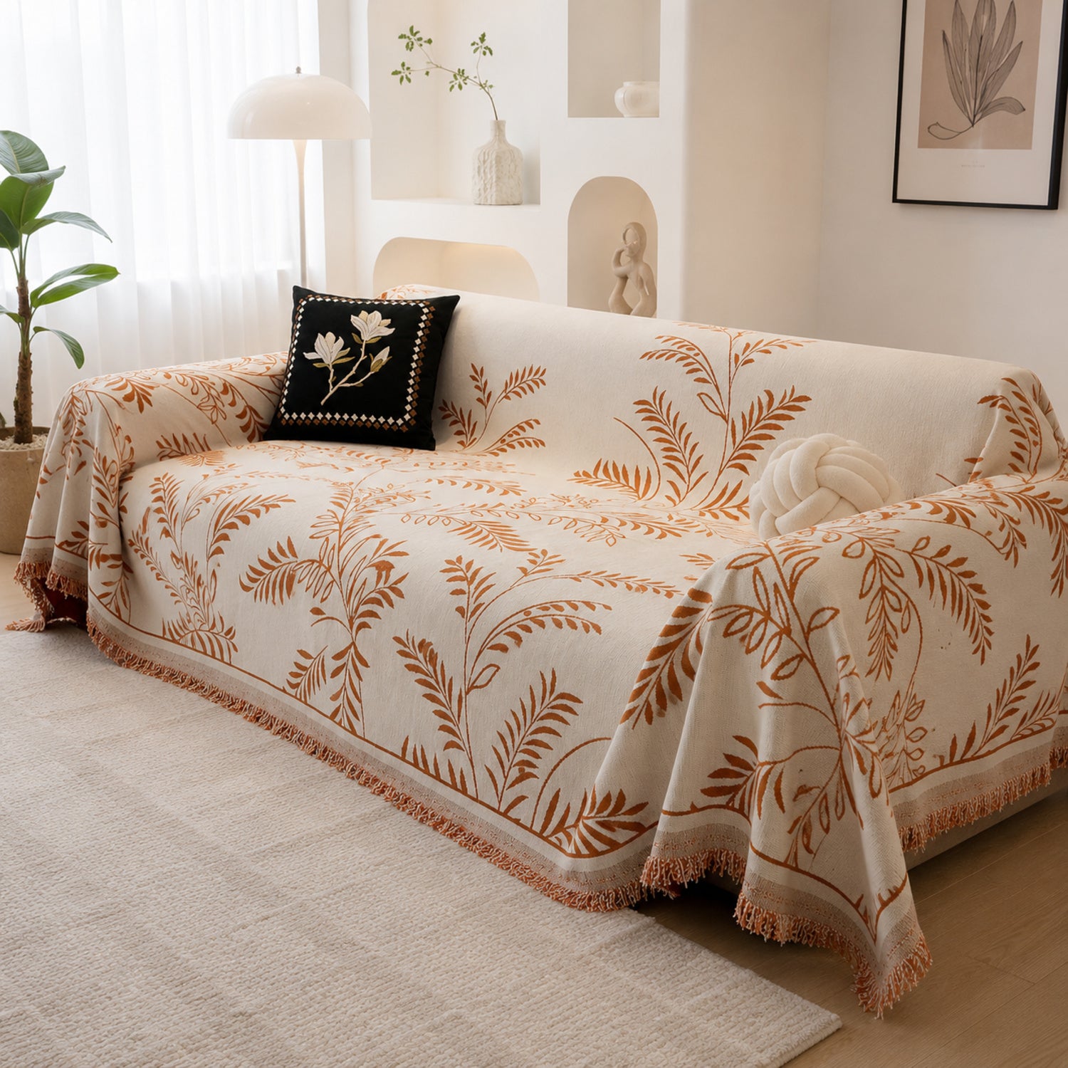 Wandering Vine Chenille Sofa Throw | Non-Slip Machine-Washable All-Season Protector