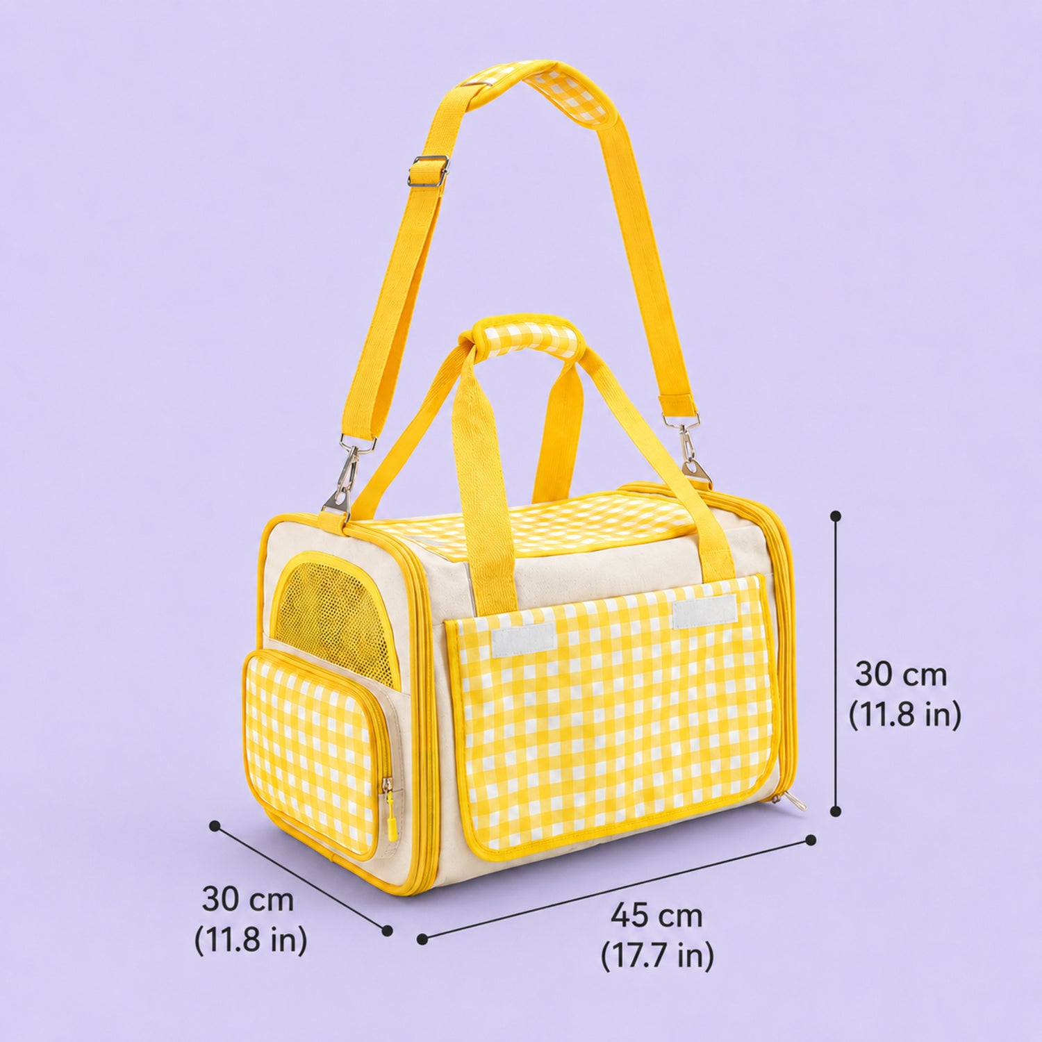 Gingham Cat Carrier Bag | Foldable Travel Carrier with Mesh Panels and Shoulder Strap