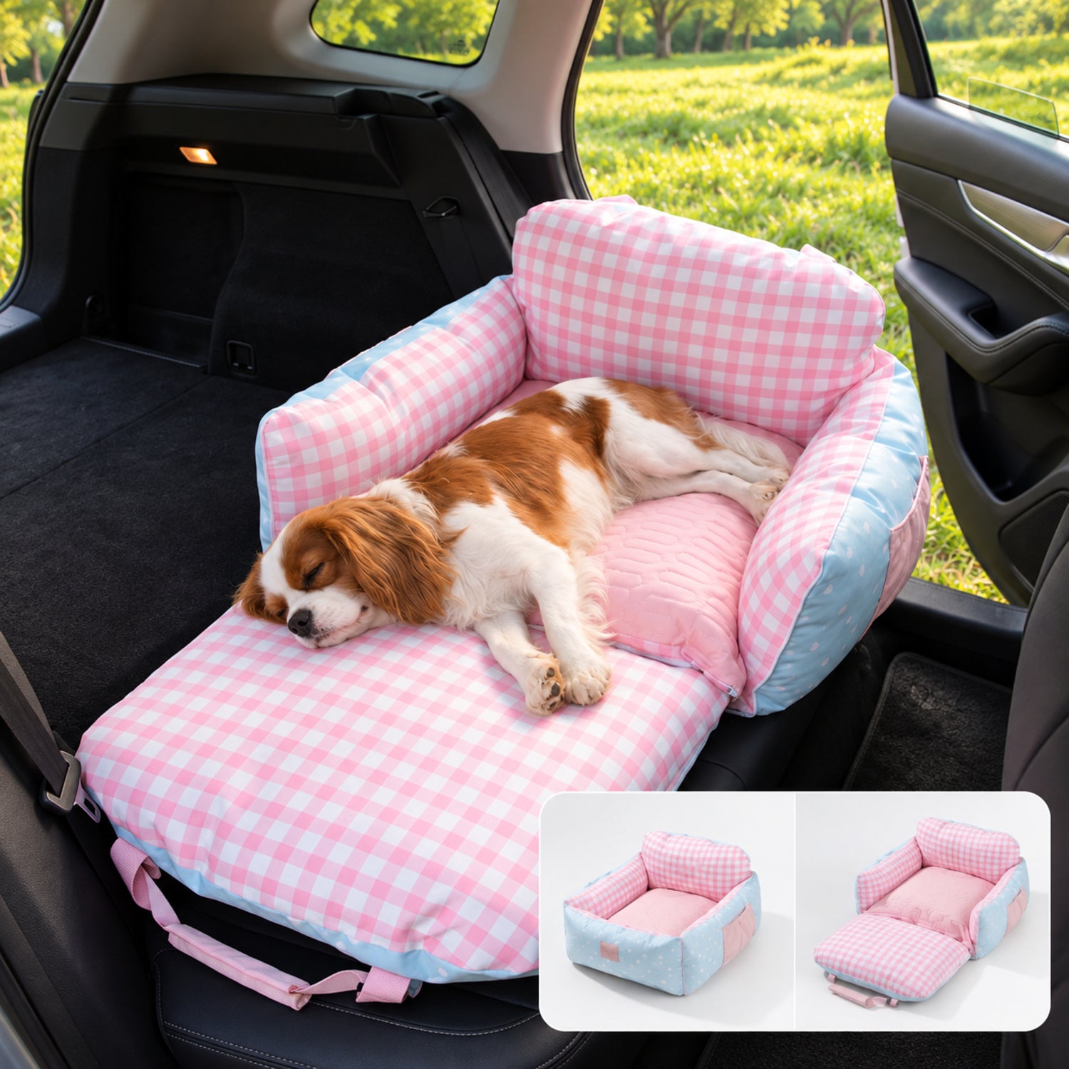 Picnic Day Pet Car Seat & Carrier with Reversible Cooling Cushion