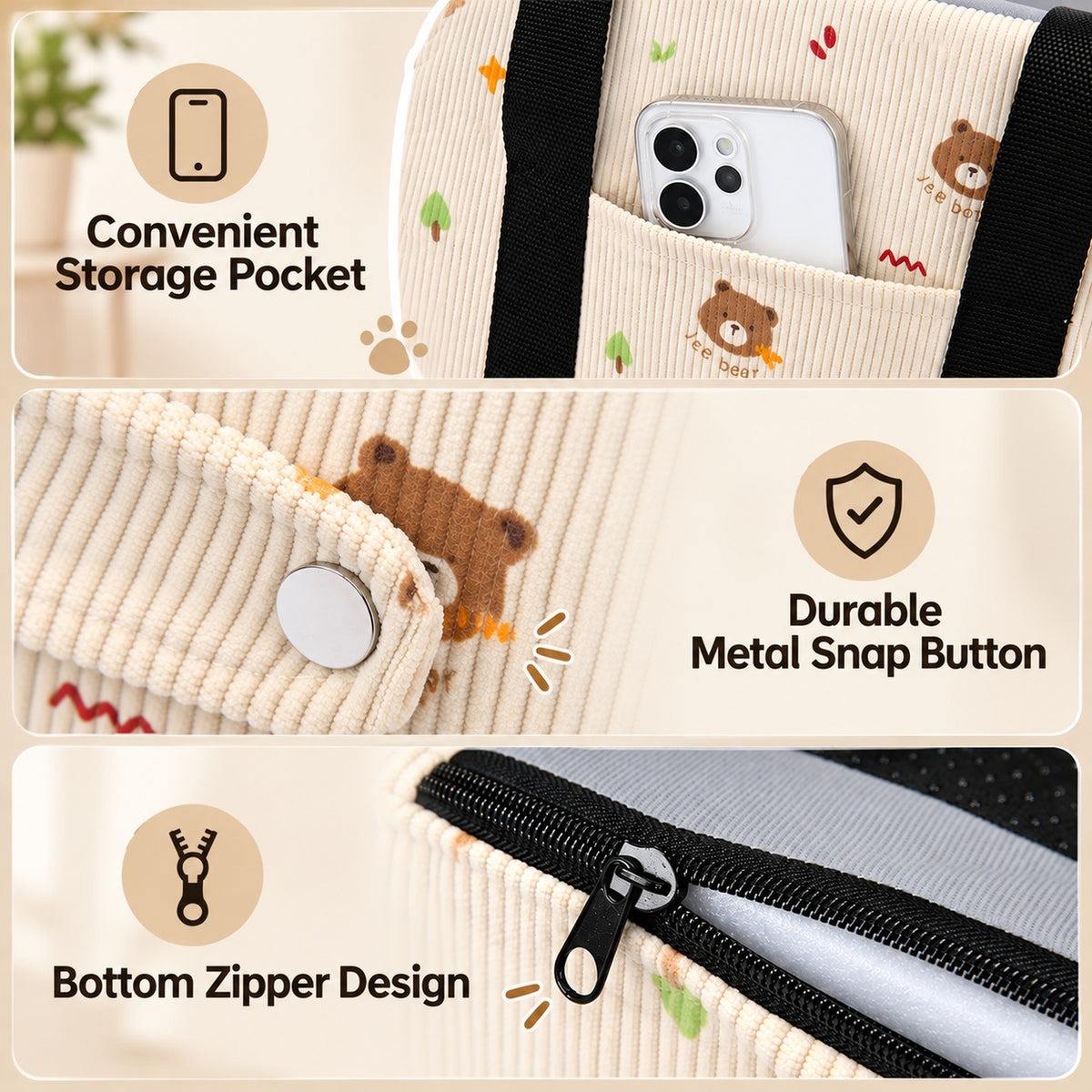 Dog Car Seat & Cat Carrier | Bear Buddy | Washable Corduroy Cover