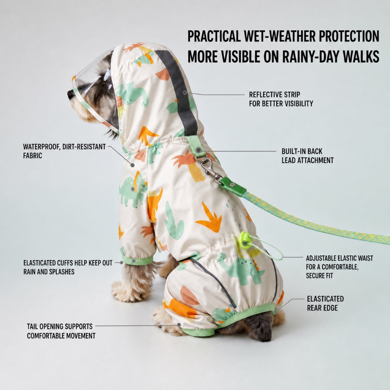 Cartoon Print Dog Raincoat | Waterproof | Hooded Four-Leg Design
