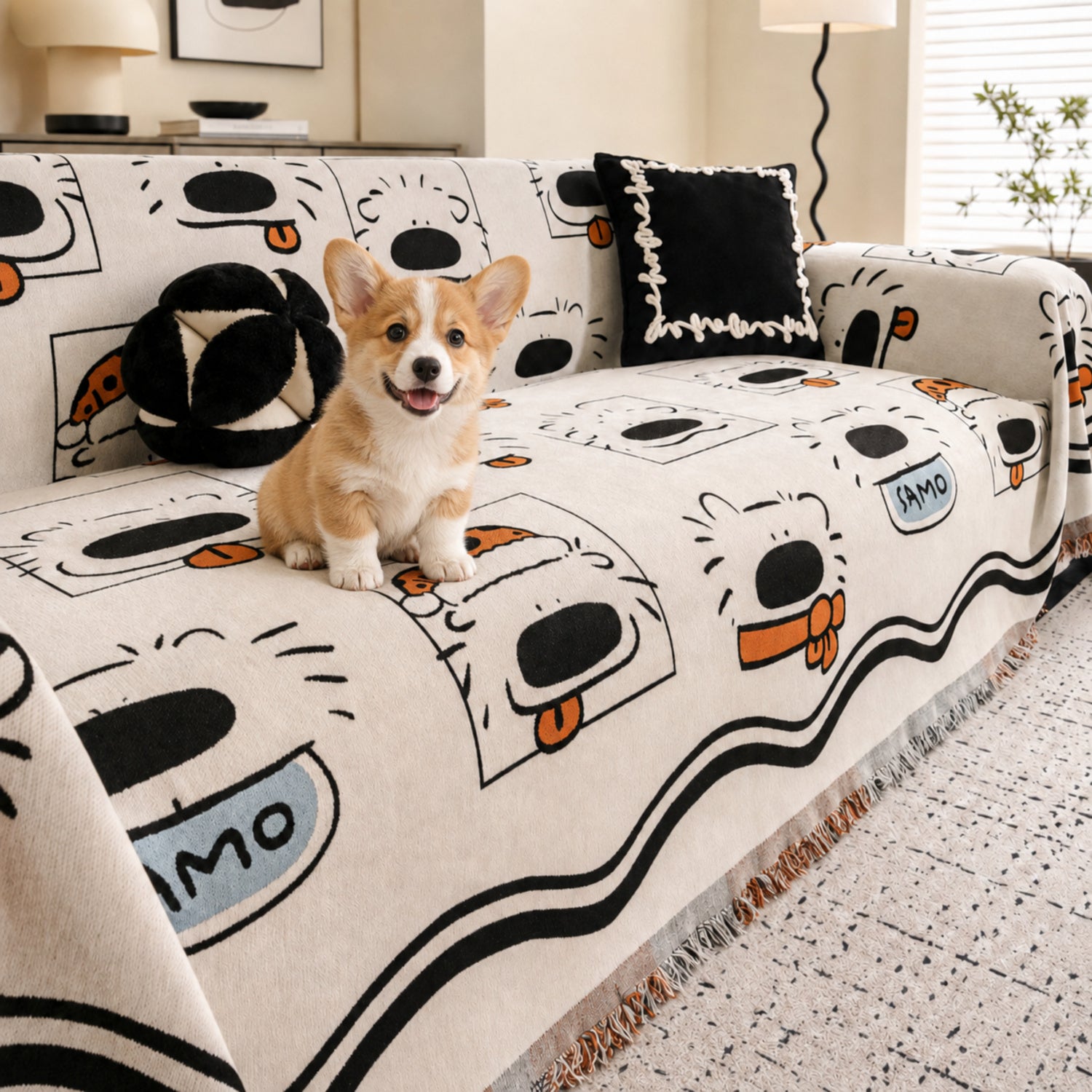 Doodle Dog Chenille Sofa Throw | Scratch-Resistant All-Season Sofa Protector