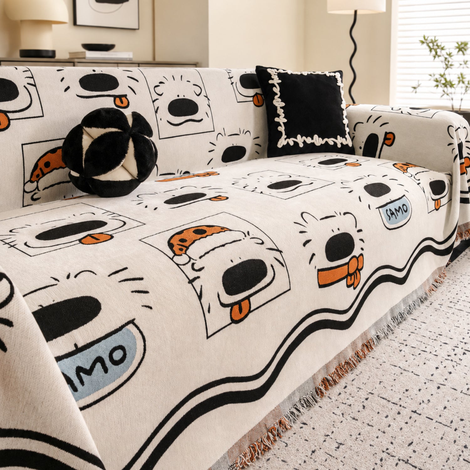 Doodle Dog Chenille Sofa Throw | Scratch-Resistant All-Season Sofa Protector