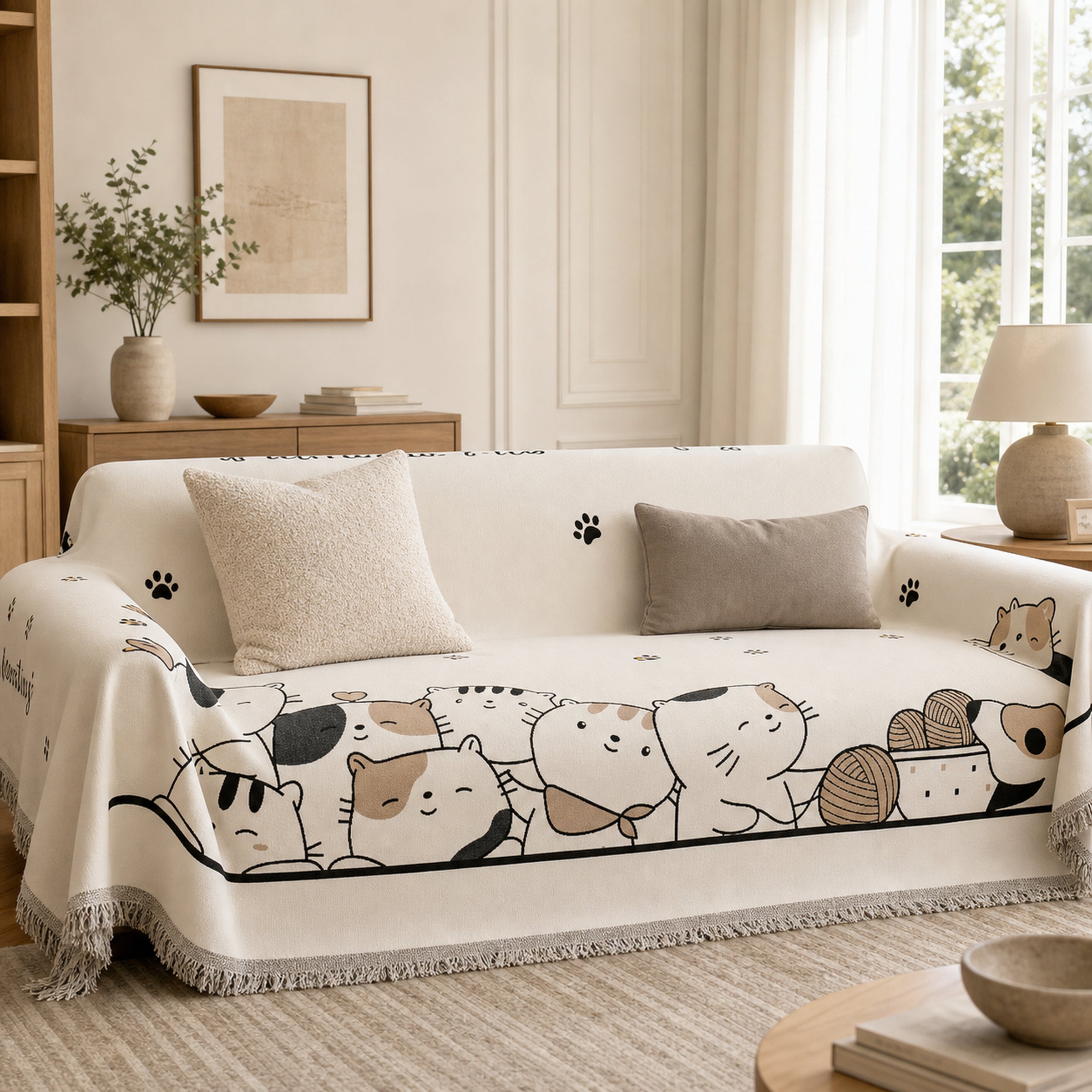 Cozy Cat Sofa Throw | Thick Chenille Anti-Scratch | Machine-Washable