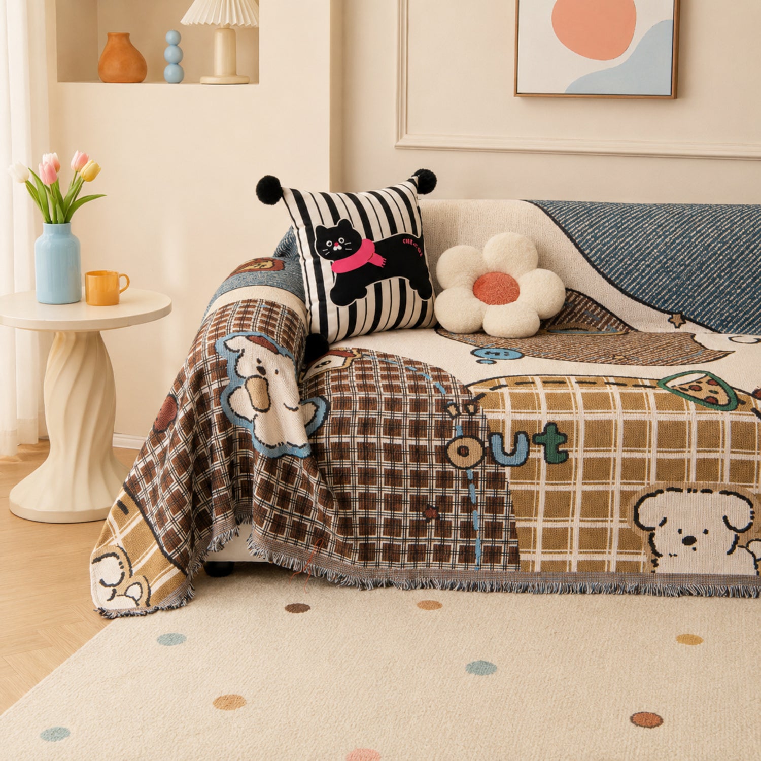 Puppy Days | Chenille Sofa Throw | Scratch-Resistant Sofa Protector