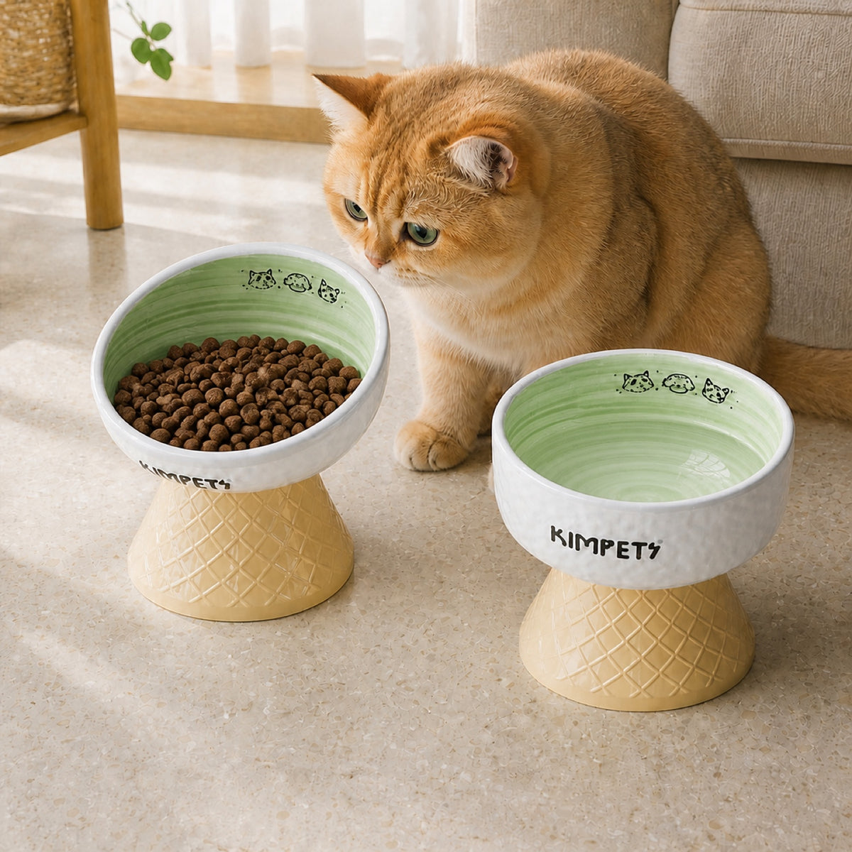 Sweet Cone Elevated Ceramic Pet Bowl Set of 2 | Raised Cat & Dog Feeders | Easy Clean
