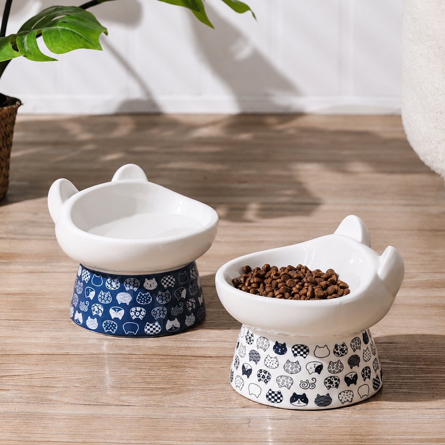 Raised Ceramic Cat Bowl | Japanese-Style 300 ml Feeder | Stable Easy-Clean Design