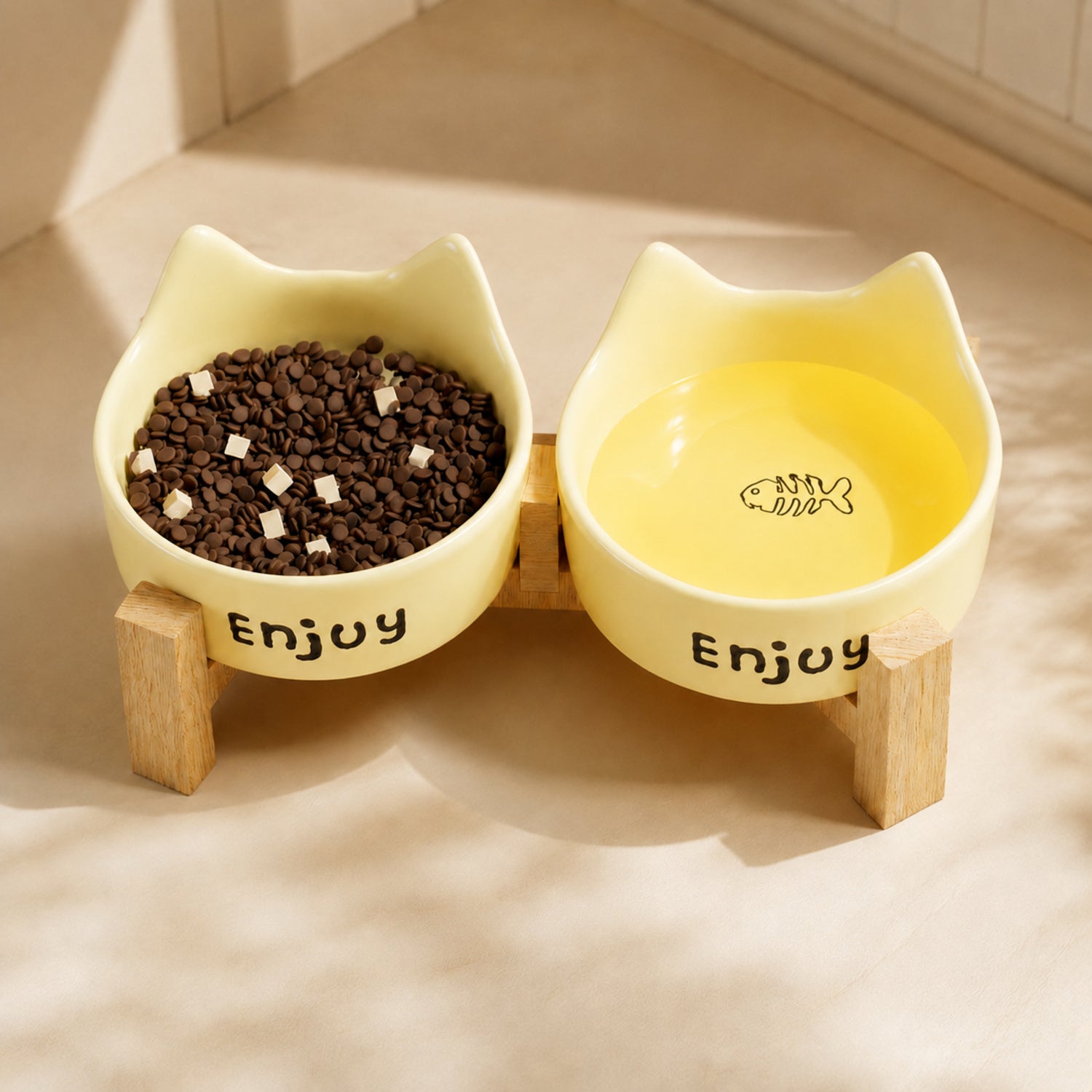 Kitty Comfort Elevated Ceramic Cat Bowl Set of 2 | Easy-Clean Raised Feeder