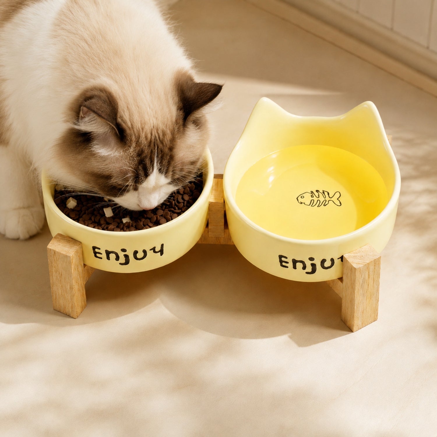 Kitty Comfort Elevated Ceramic Cat Bowl Set of 2 | Easy-Clean Raised Feeder