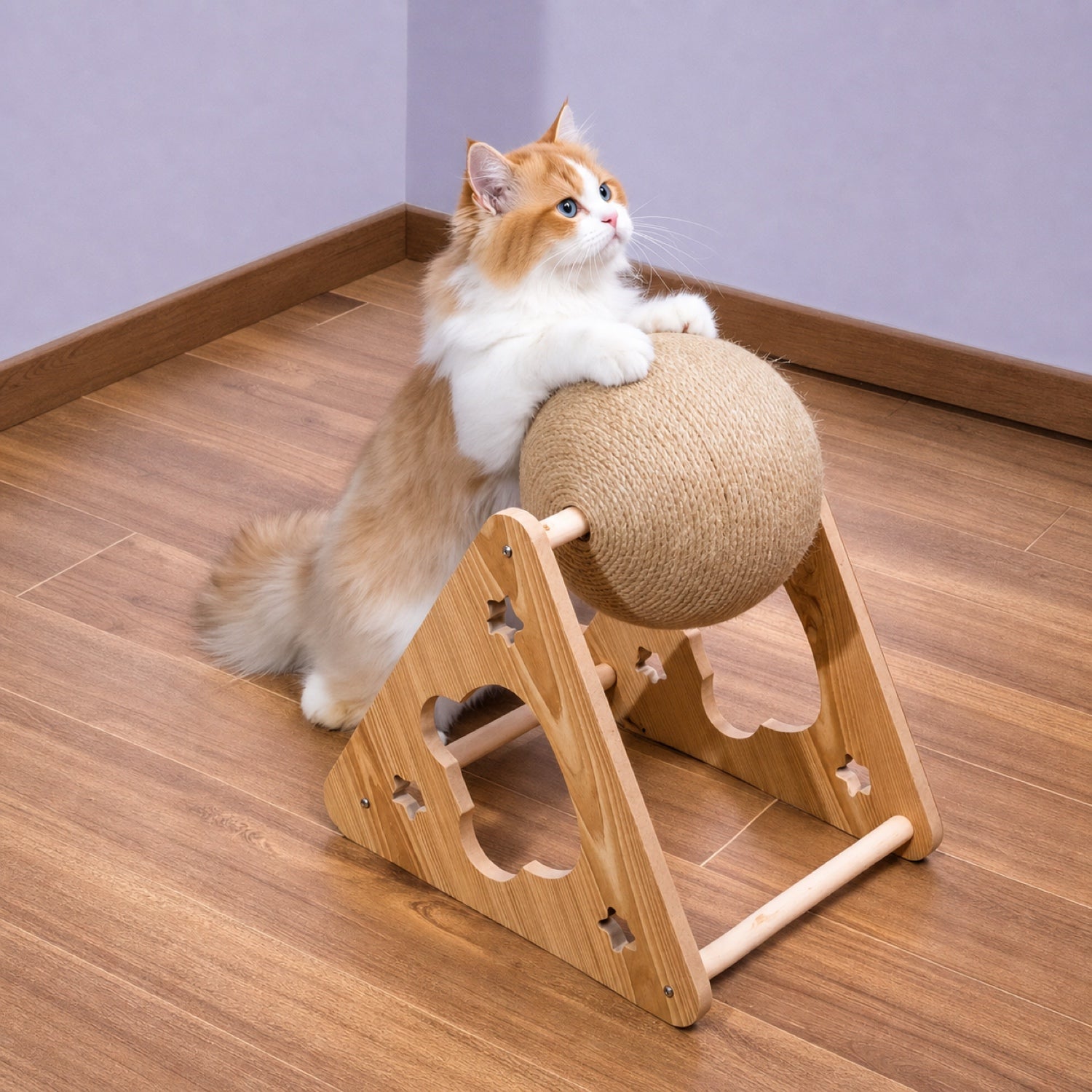 Rolling Ball Cat Scratcher | Interactive Exercise Toy | Stable Wooden Frame