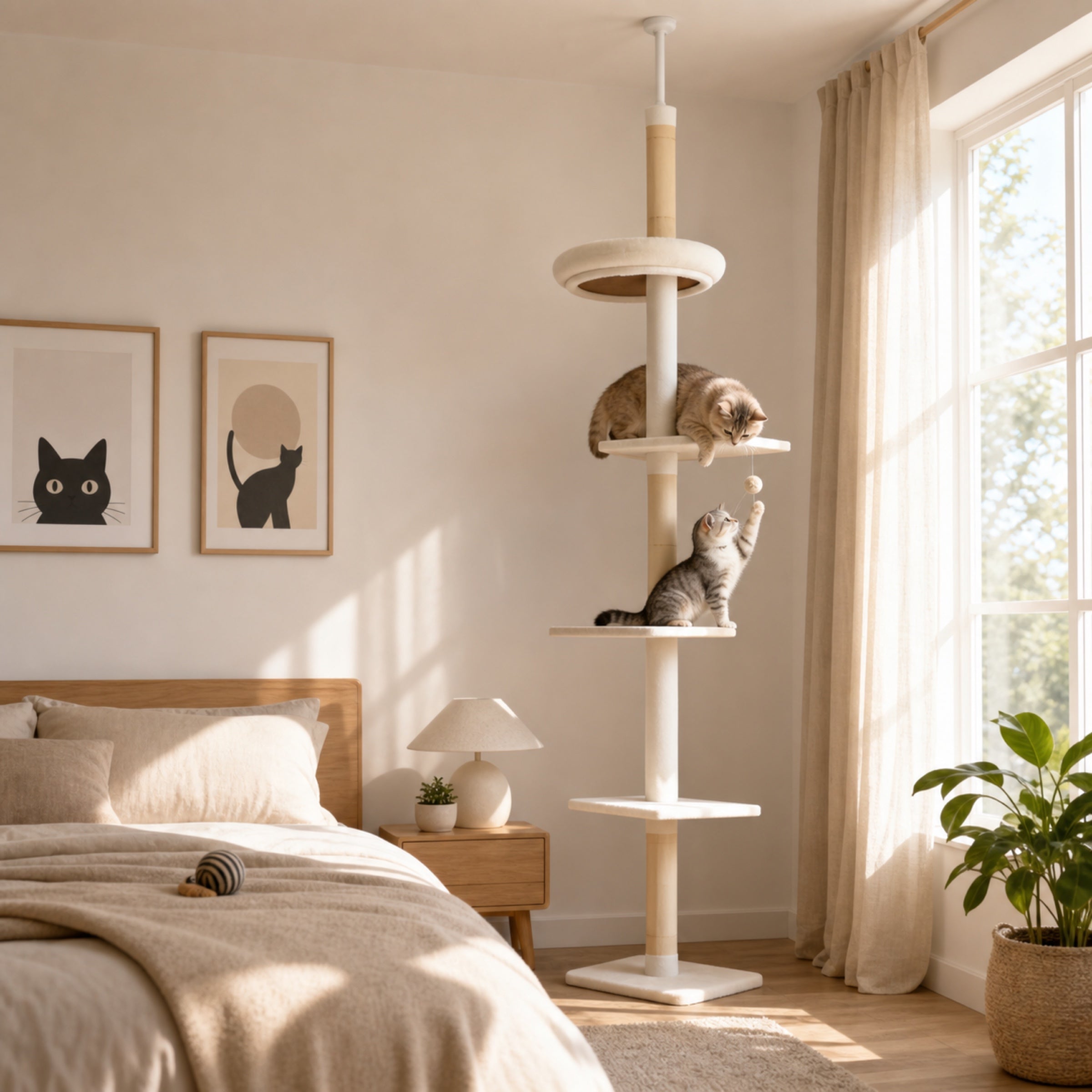 Floor-to-Ceiling Cat Tree | Adjustable Sisal Climbing Tower | Woofing Deals
