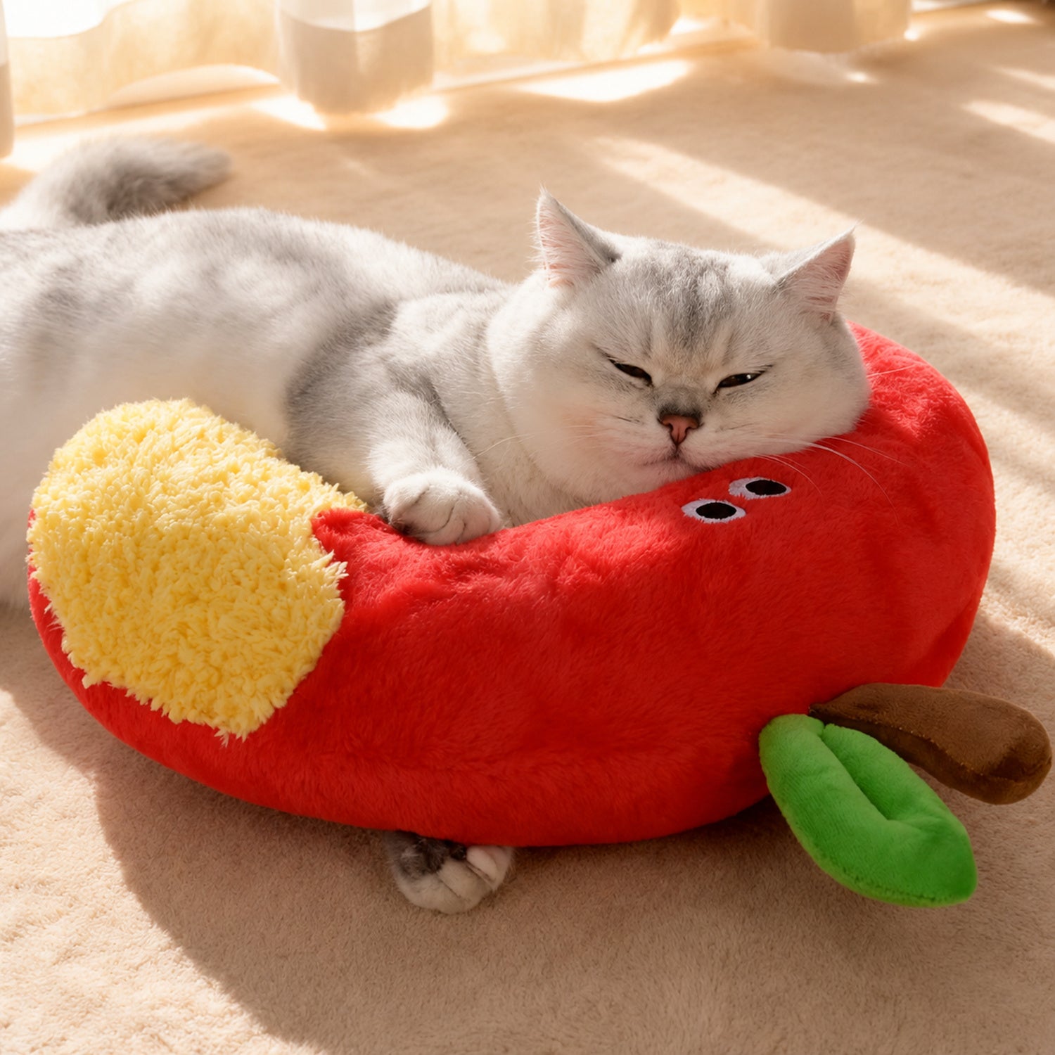Apple Pet Pillow | Soft Plush Neck Support | Washable Dog & Cat Sleeping Cushion
