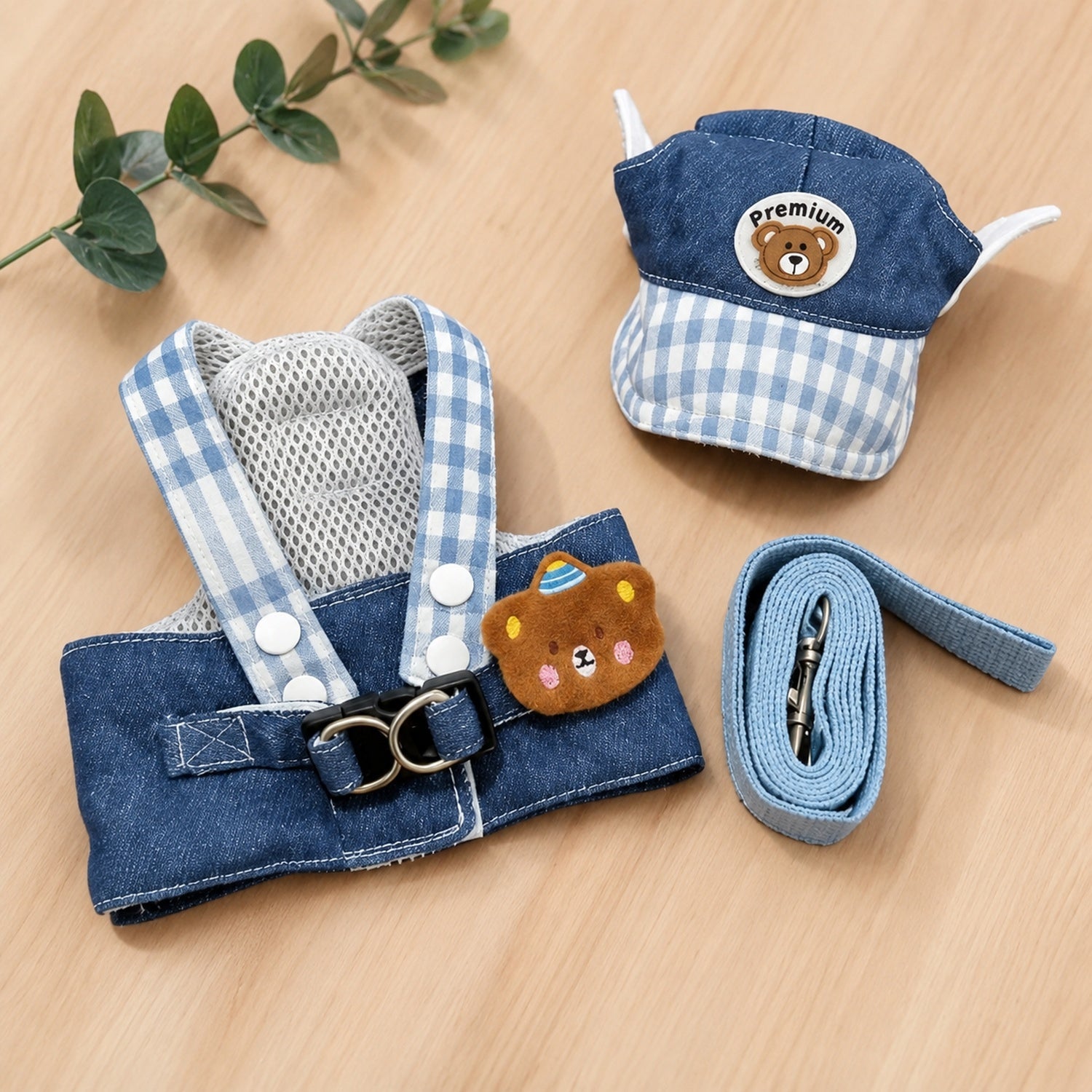 Denim Dog Harness, Lead & Outfit Set | Adjustable Lightweight Dog Walking Set