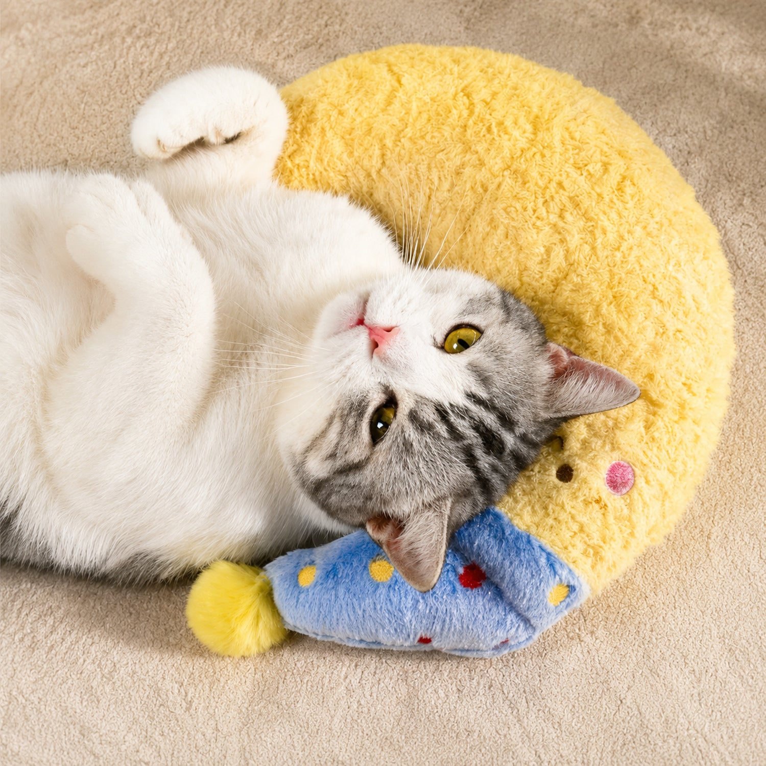 Crescent Moon Pet Pillow | Soft Plush Neck Support | All-Season Washable Dog & Cat Sleeping Pillow