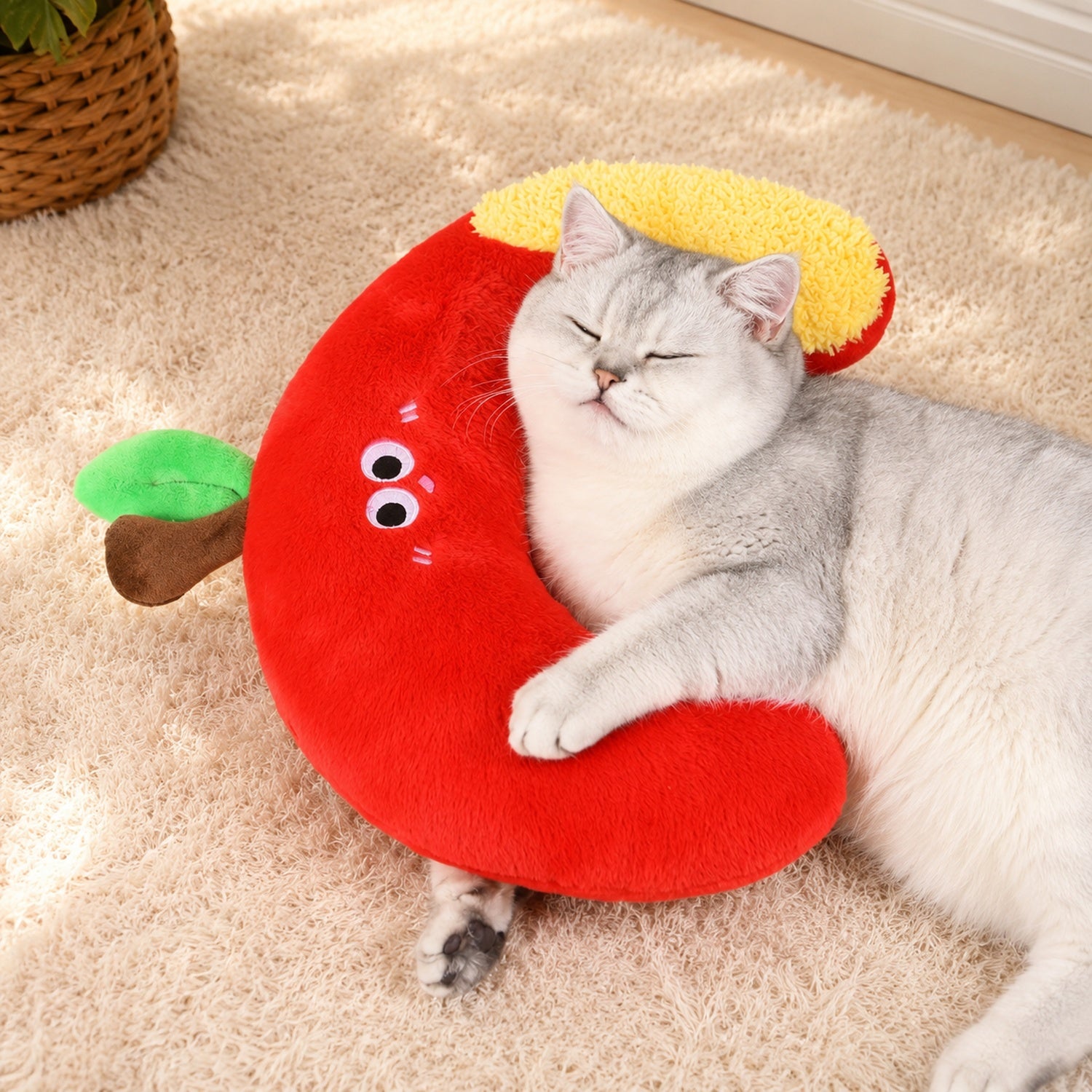 Apple Pet Pillow | Soft Plush Neck Support | Washable Dog & Cat Sleeping Cushion