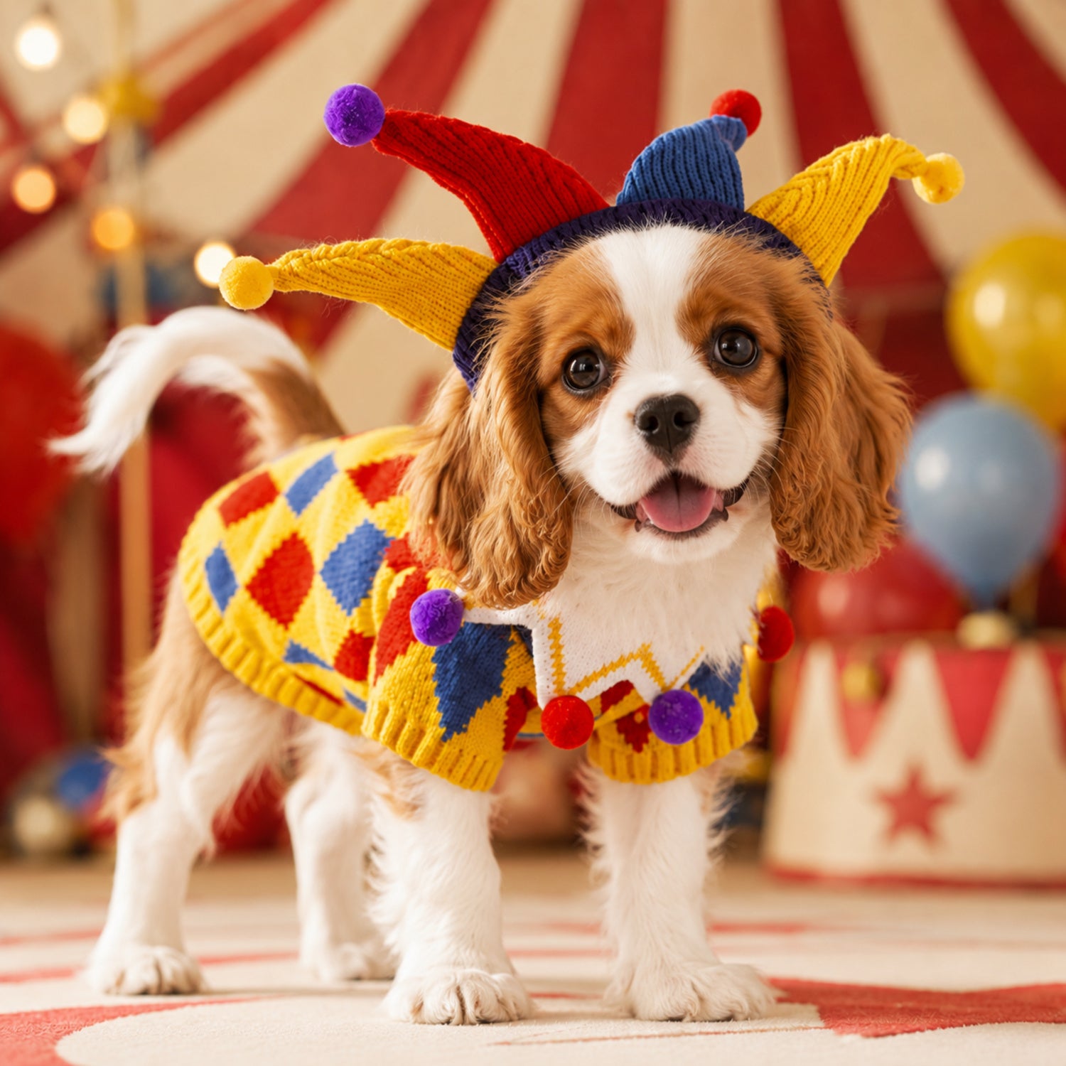 Jolly Jester Pet Costume | Cosy Knitted Halloween Jumper for Dogs & Cats
