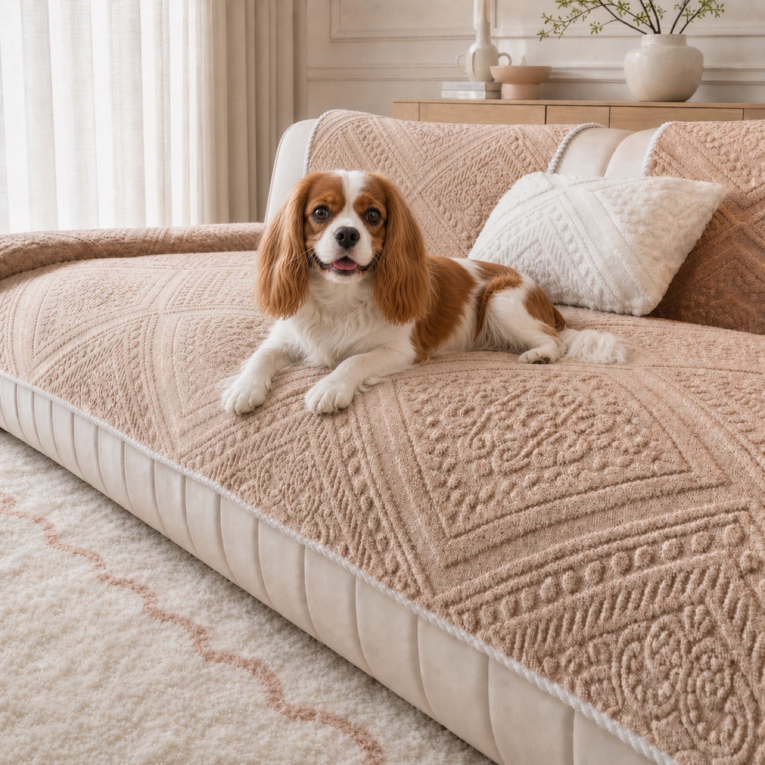 Nordic Carved Plush Sofa Protector | Non-Slip Washable Textured Cover