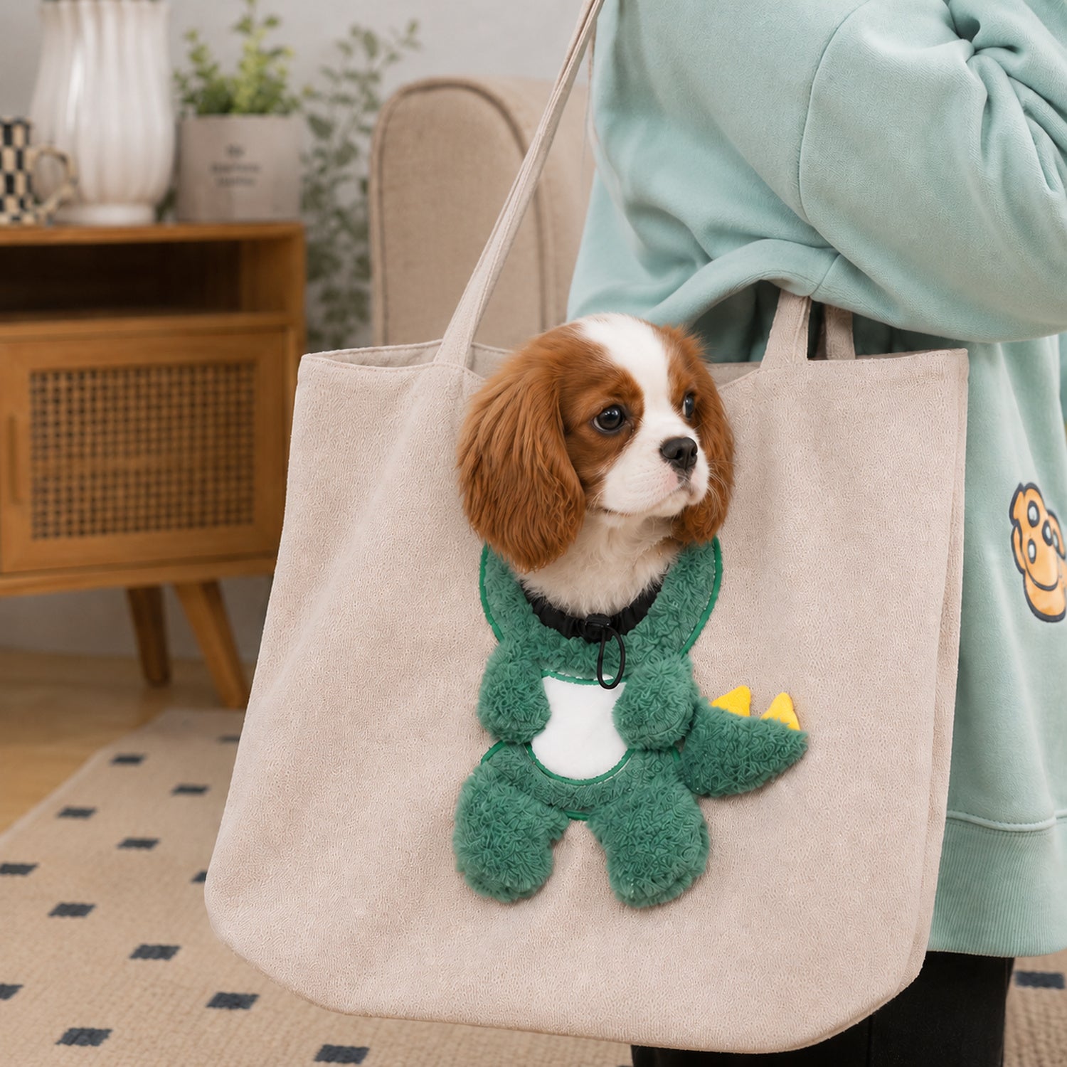 Novelty Pet Carrier Tote | Canvas Shoulder Bag | Adjustable Opening & Safety Clip