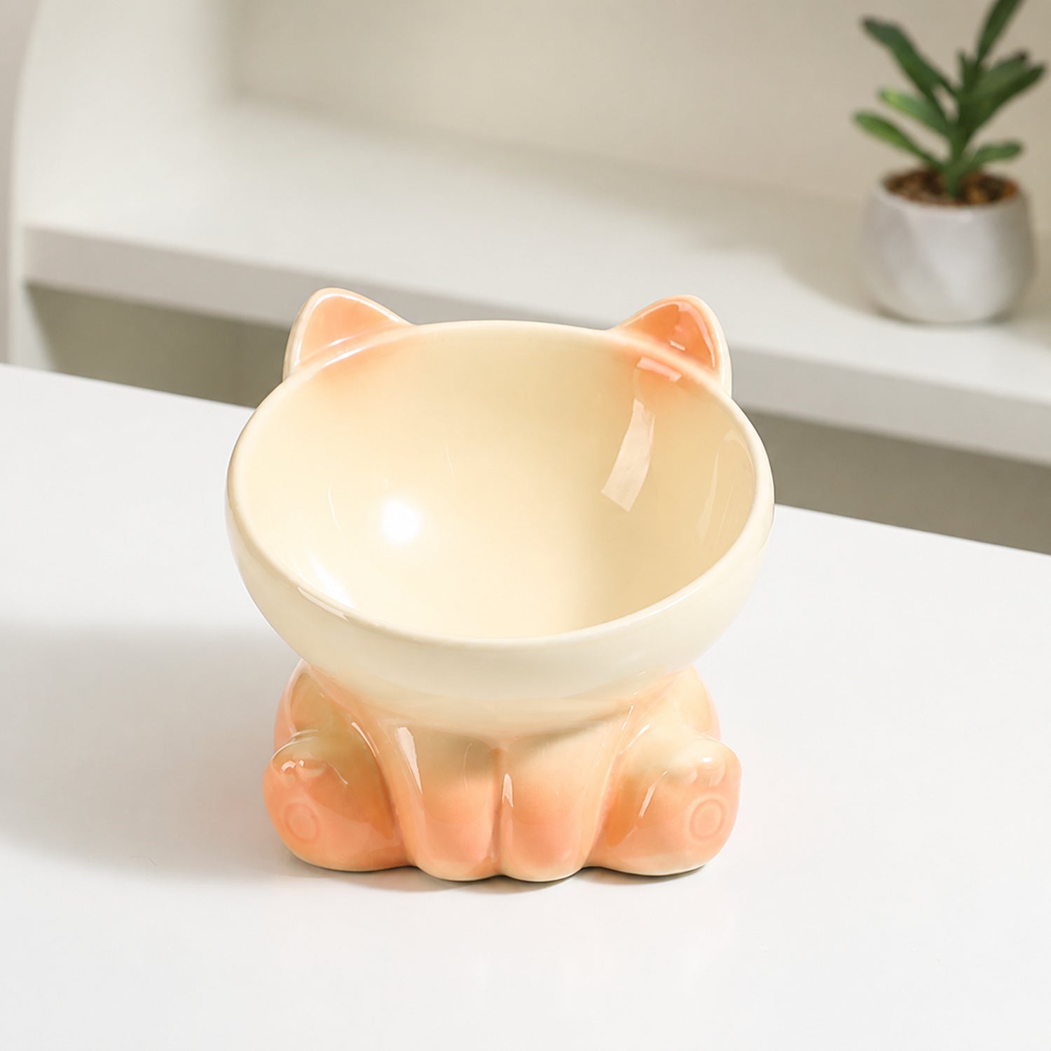 Raised Ceramic Cat Bowl | 15° Tilted Whisker-Friendly Feeder
