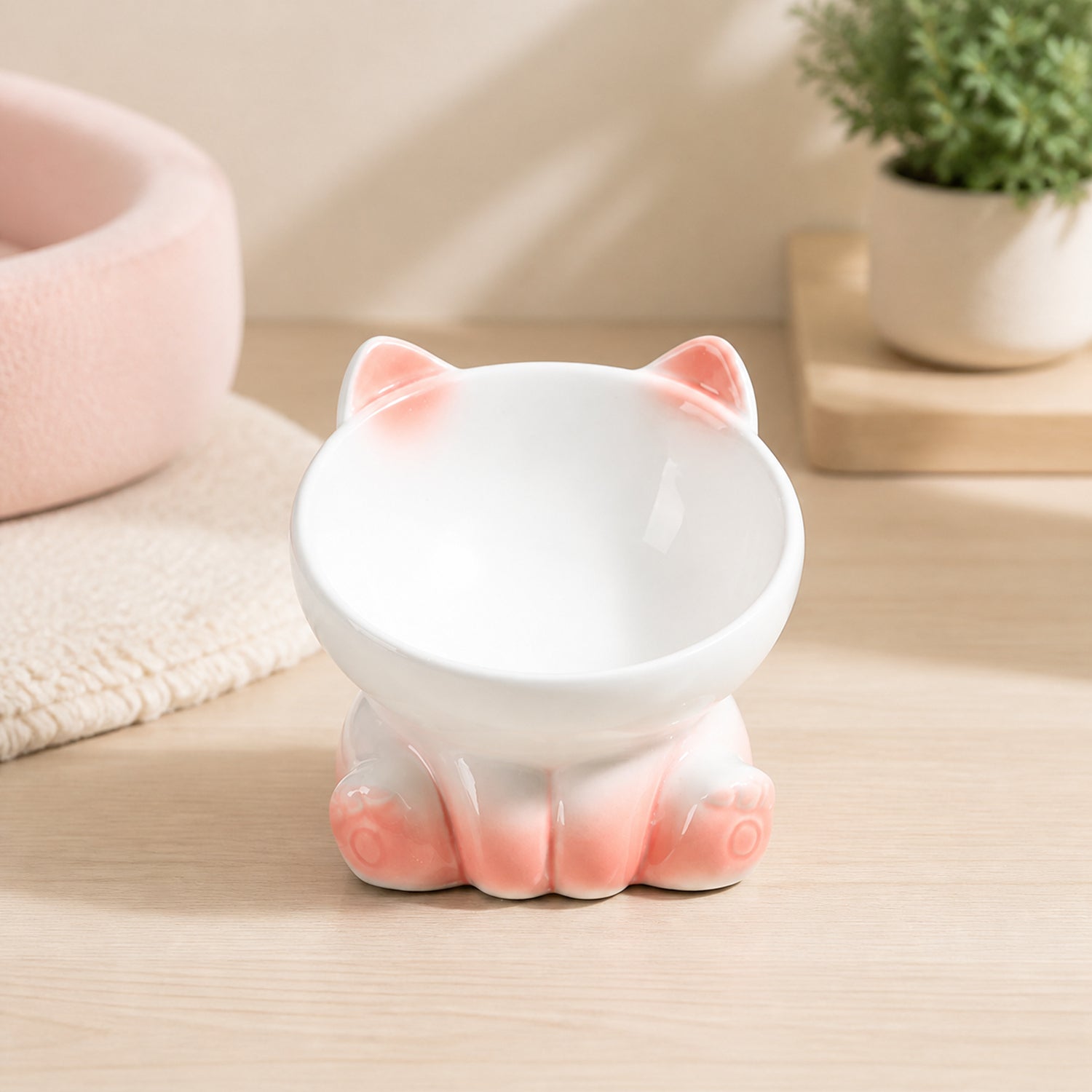 Raised Ceramic Cat Bowl | 15° Tilted Whisker-Friendly Feeder
