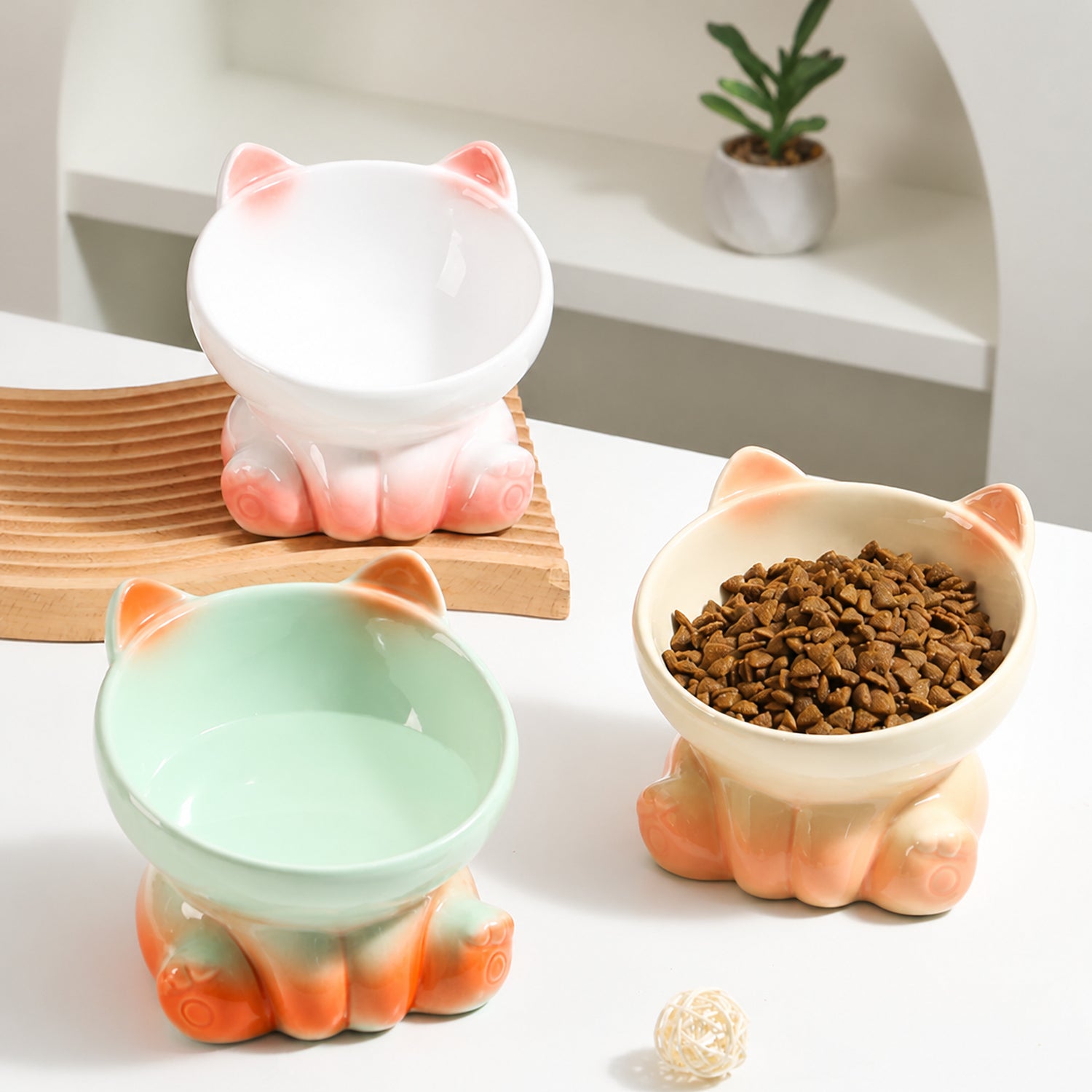 Raised Ceramic Cat Bowl | 15° Tilted Whisker-Friendly Feeder